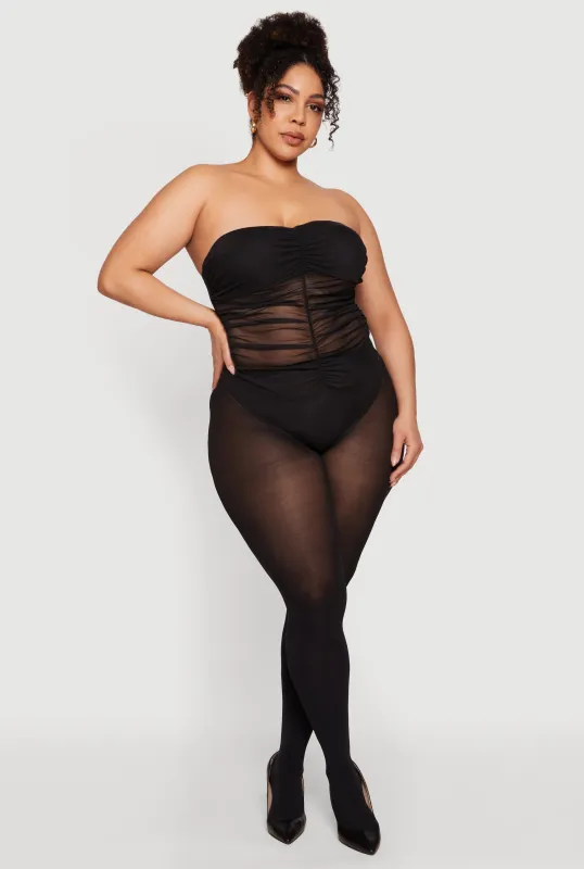 Plus Size Mesh Ruched Strapless Bodysuit made by Rainbow