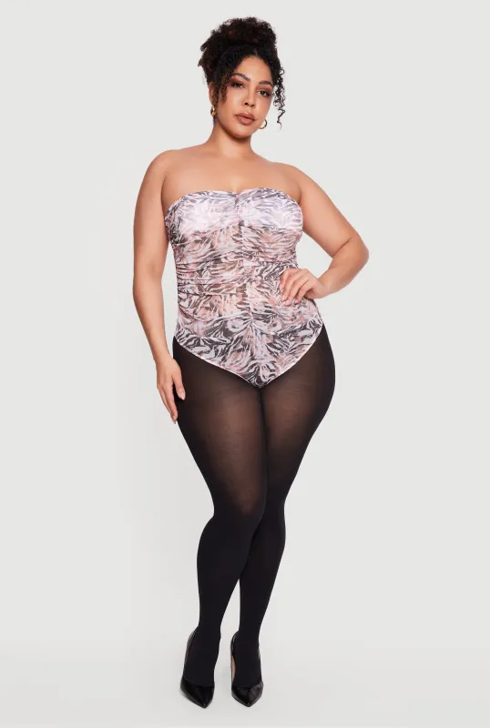 Plus Size Strapless Animal Print Mesh Bodysuit made by Rainbow