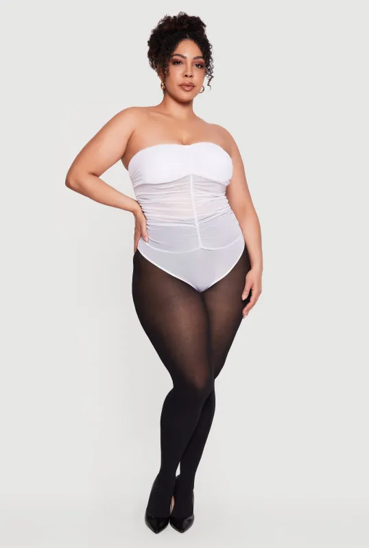 Plus Size Mesh Ruched Strapless Bodysuit made by Rainbow