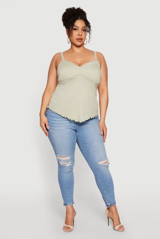 Plus Size Lettuce Edge Padded Textured Knit Blouse made by Rainbow