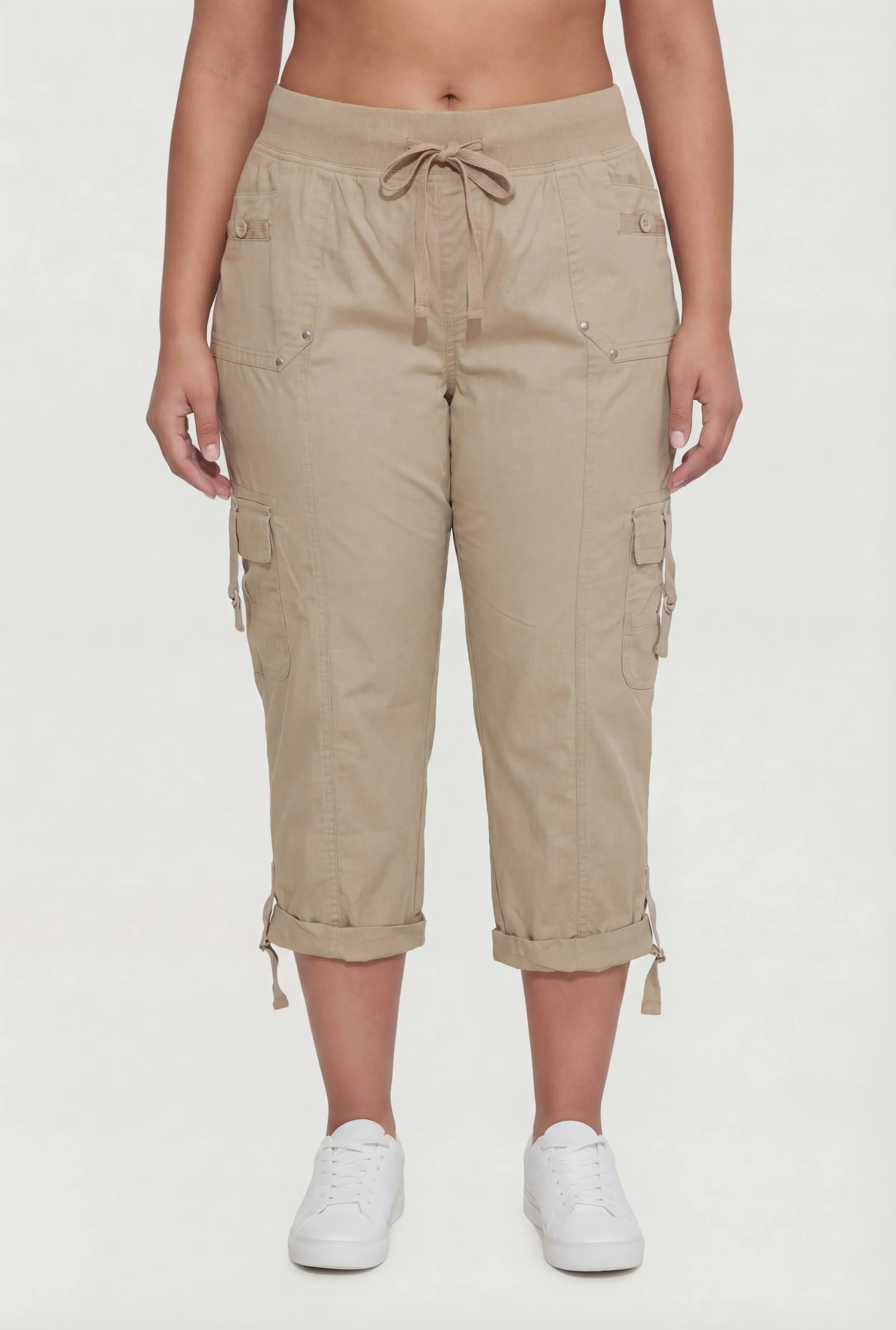 Plus Size High Waisted Cargo Capris with Rolled Cuffs sold by Rainbow product image thumbnail 3