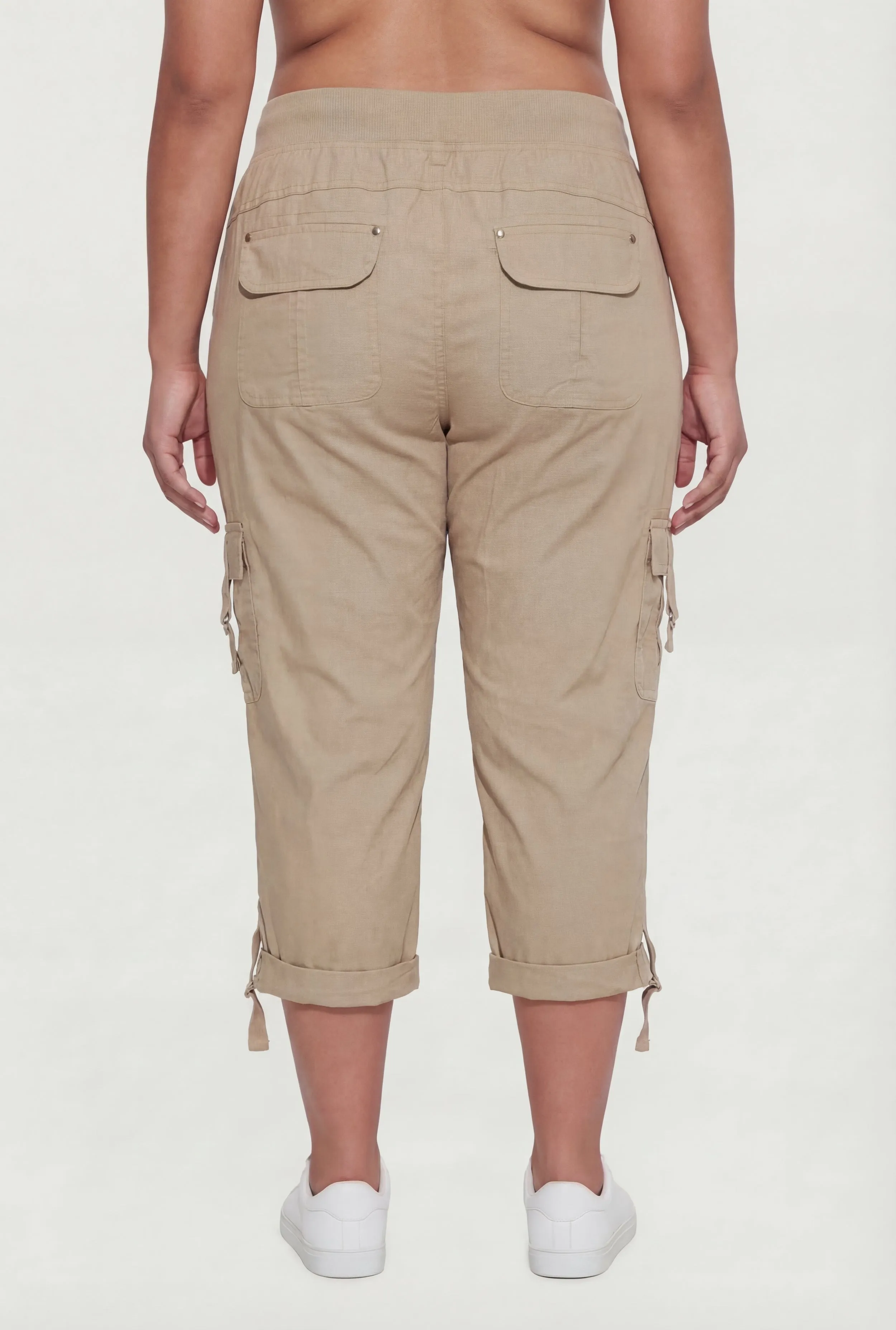 Plus Size High Waisted Cargo Capris with Rolled Cuffs sold by Rainbow product image thumbnail 5