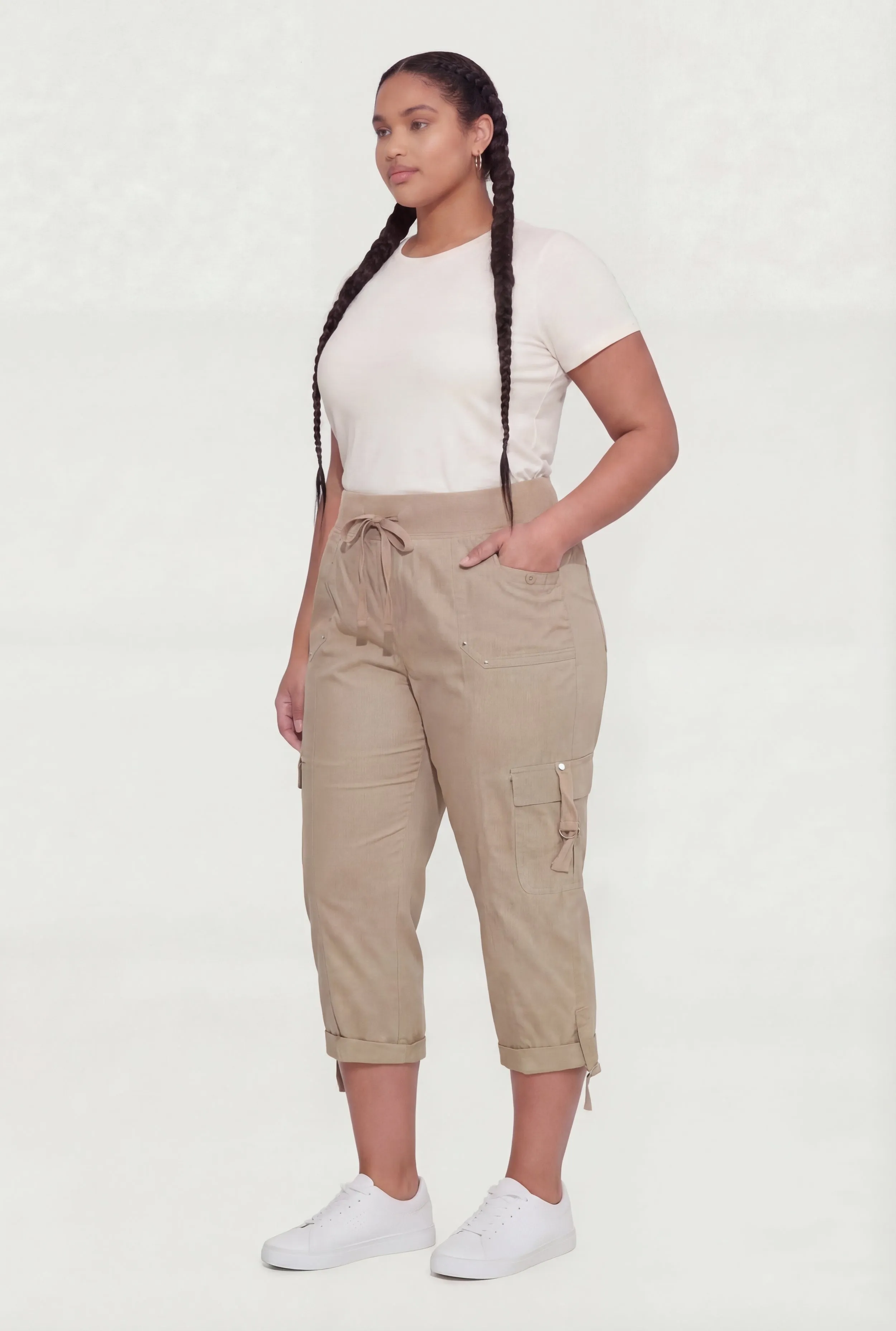 Plus Size High Waisted Cargo Capris with Rolled Cuffs sold by Rainbow product image thumbnail 2