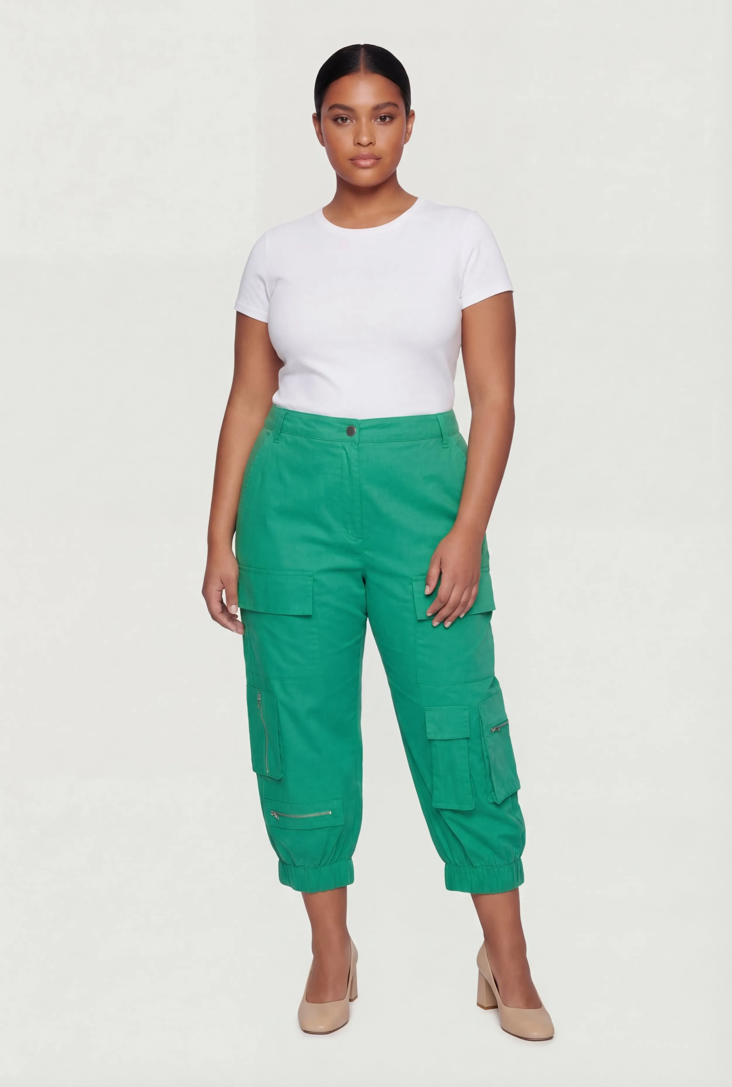 Plus Size High Waisted Cargo Capris with Zip Pockets sold by Rainbow