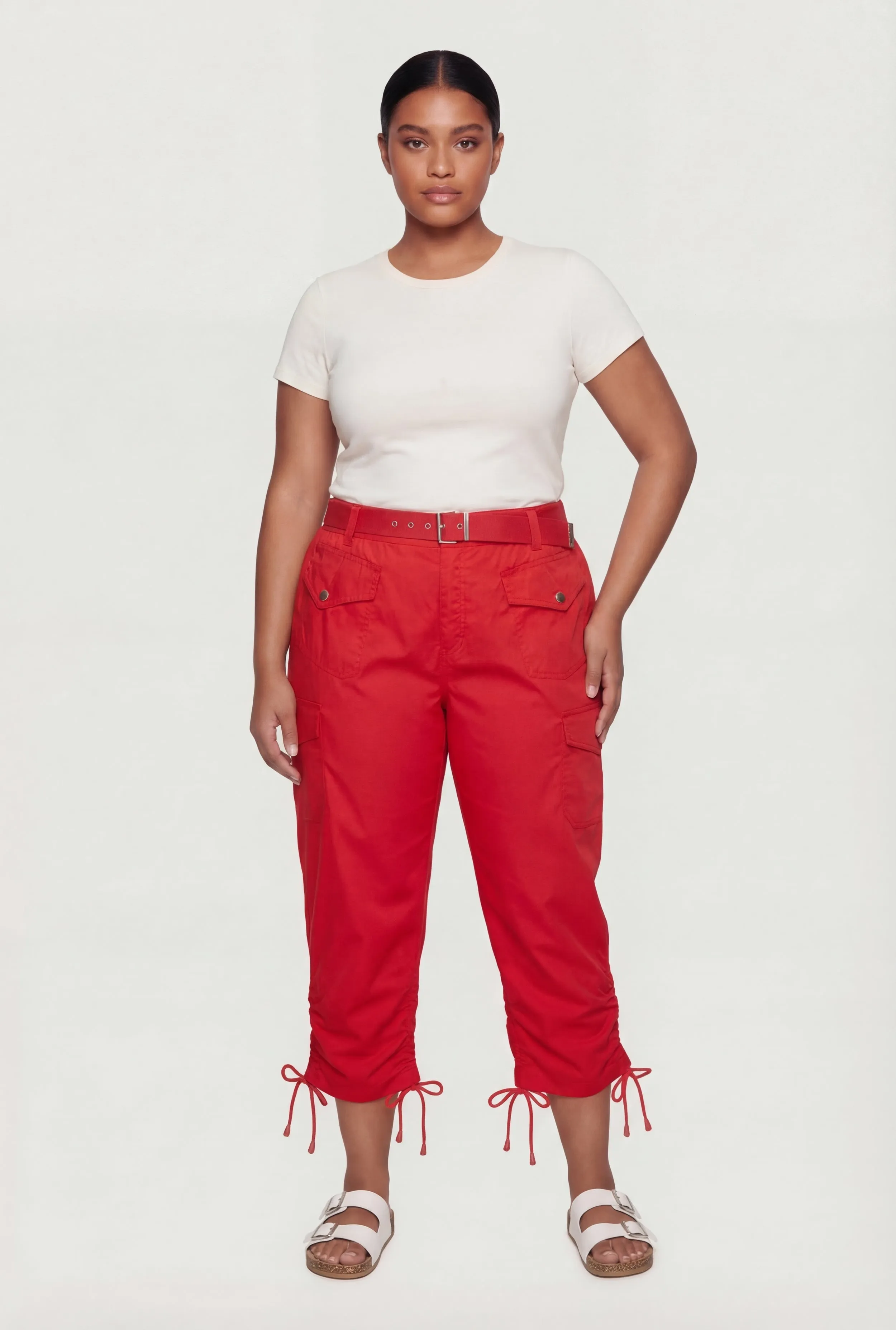 Plus Size Belted Cargo Capri Pants with Ruched Drawstring Hem sold by Rainbow product image thumbnail 4