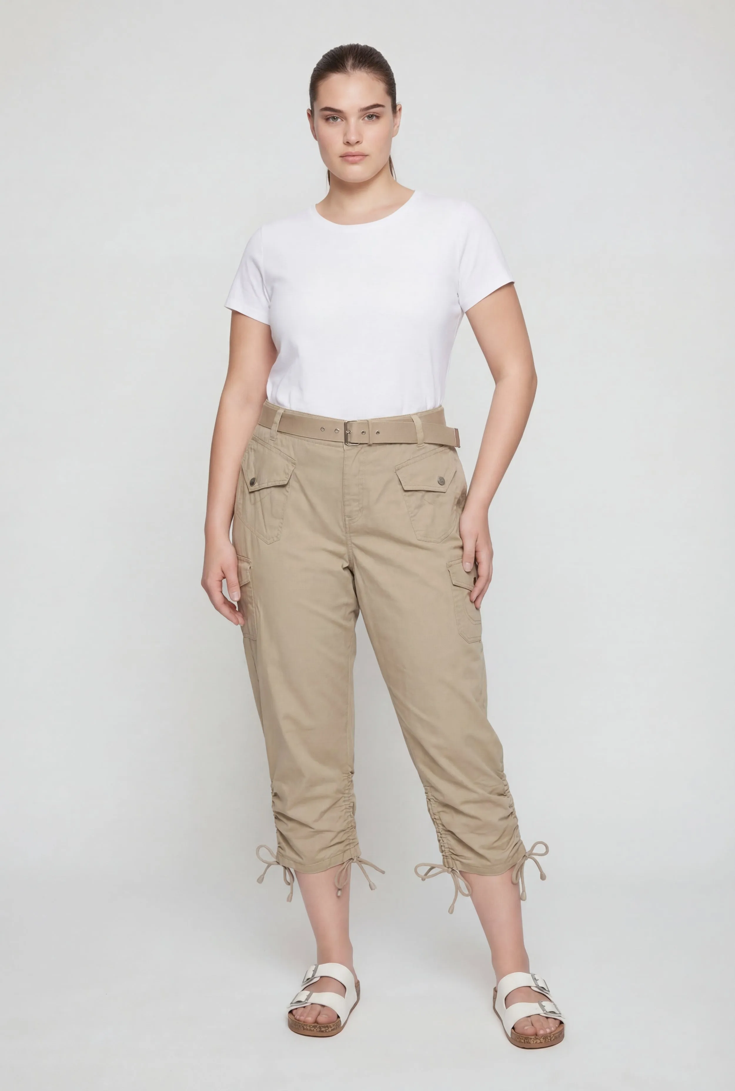 Plus Size Belted Cargo Capri Pants with Ruched Drawstring Hem sold by Rainbow product image thumbnail 3