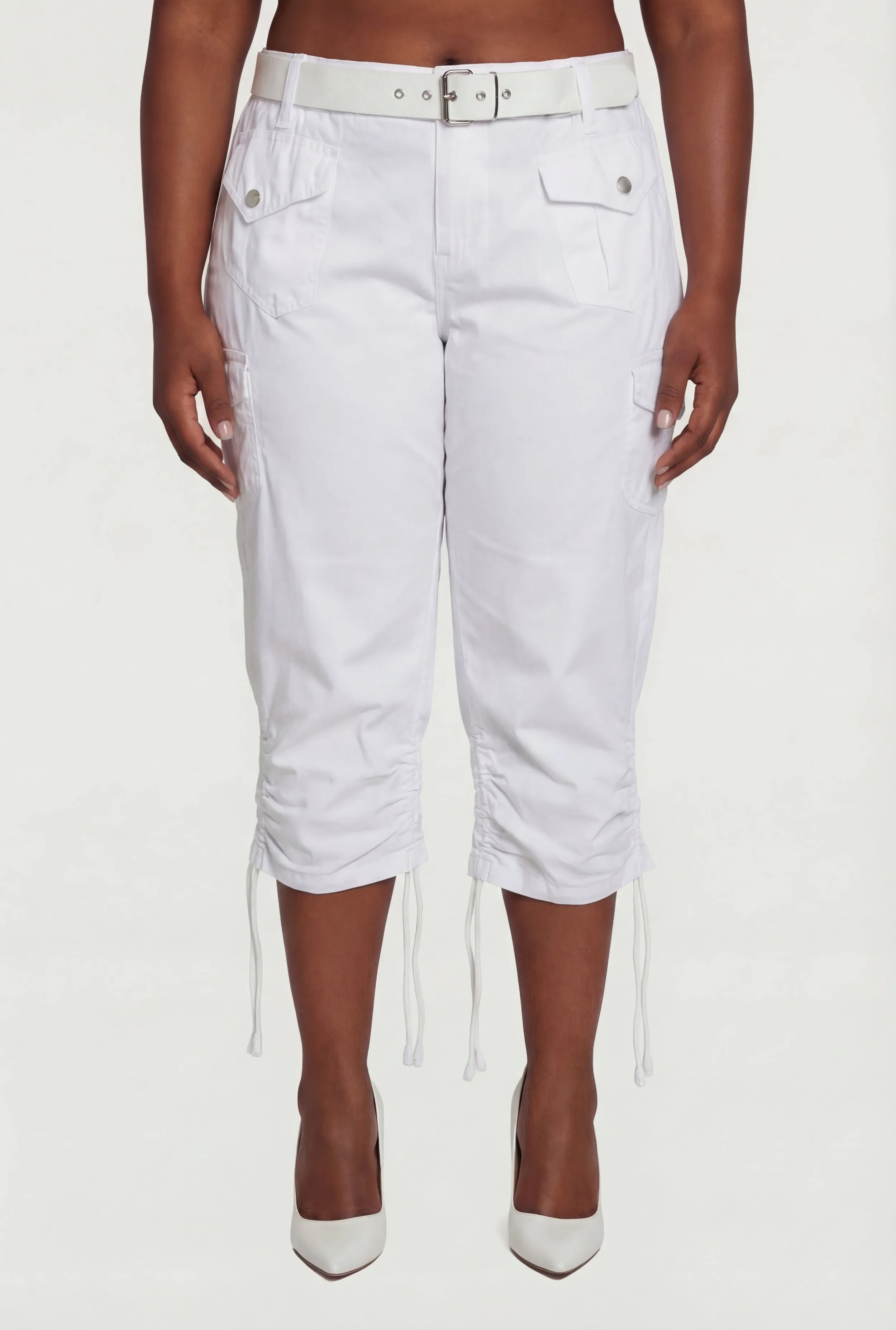Plus Size Belted Cargo Capri Pants with Ruched Drawstring Hem sold by Rainbow product image thumbnail 3