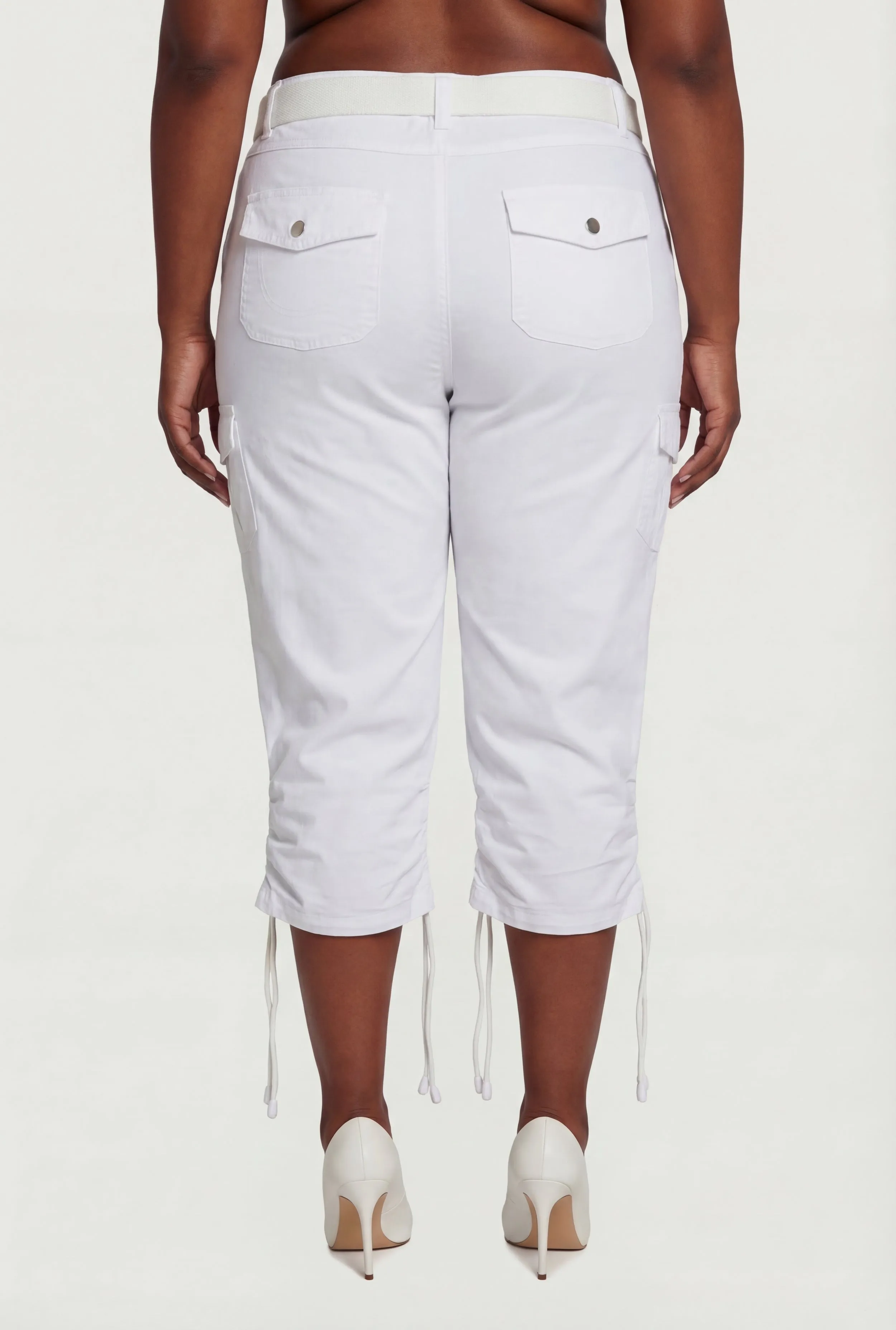 Plus Size Belted Cargo Capri Pants with Ruched Drawstring Hem sold by Rainbow product image thumbnail 5