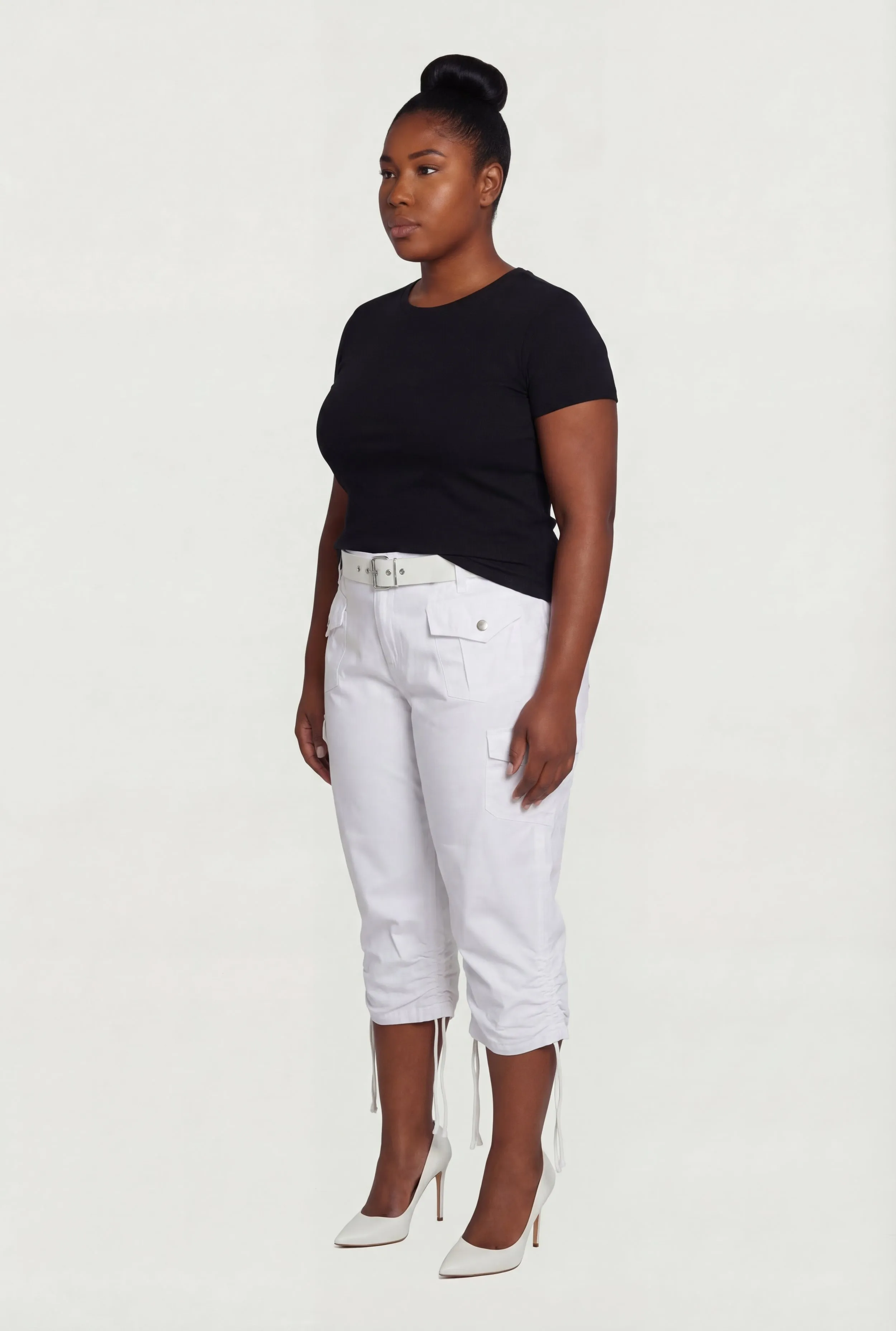 Plus Size Belted Cargo Capri Pants with Ruched Drawstring Hem sold by Rainbow product image thumbnail 2