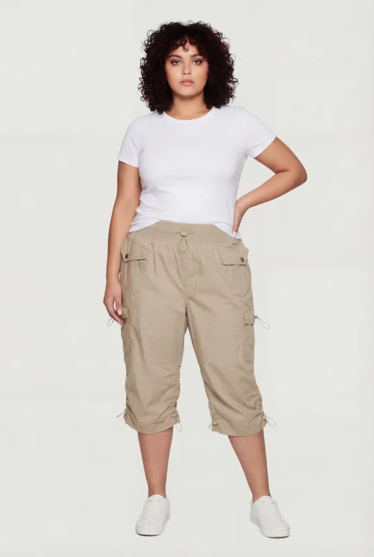 Plus Size Toggle Drawstring Waist Cargo Bermuda Shorts made by Rainbow