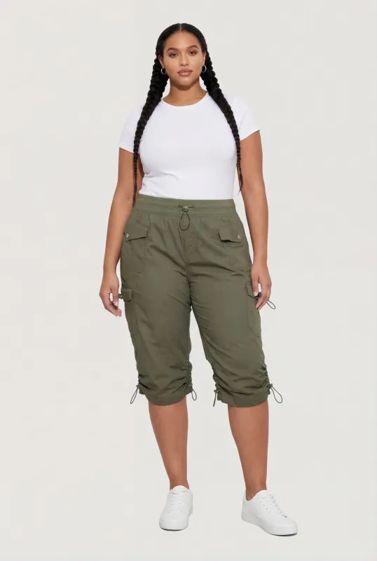 Plus Size Toggle Drawstring Waist Cargo Bermuda Shorts made by Rainbow