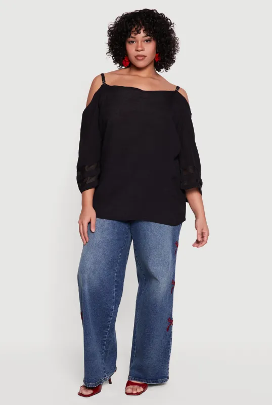 Plus Size Quarter Sleeve Cold Shoulder Blouse made by Rainbow