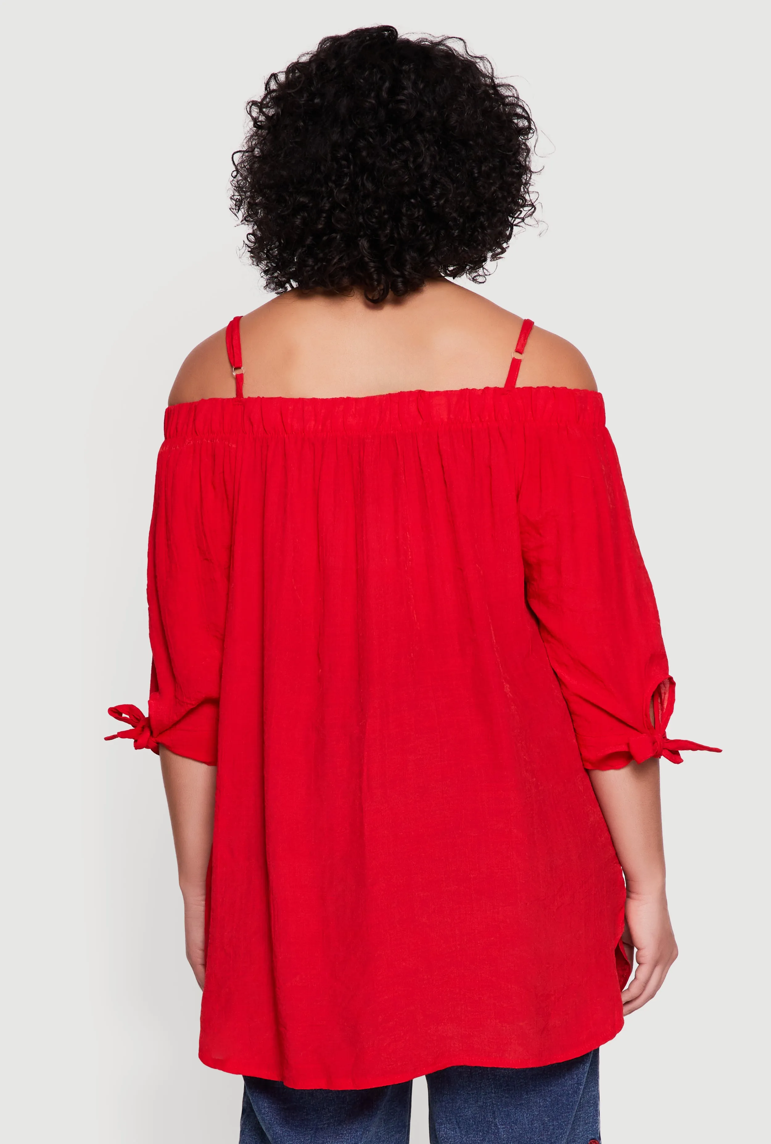 Plus Size Cold Shoulder Top with Tie Sleeves sold by Rainbow product image thumbnail 5