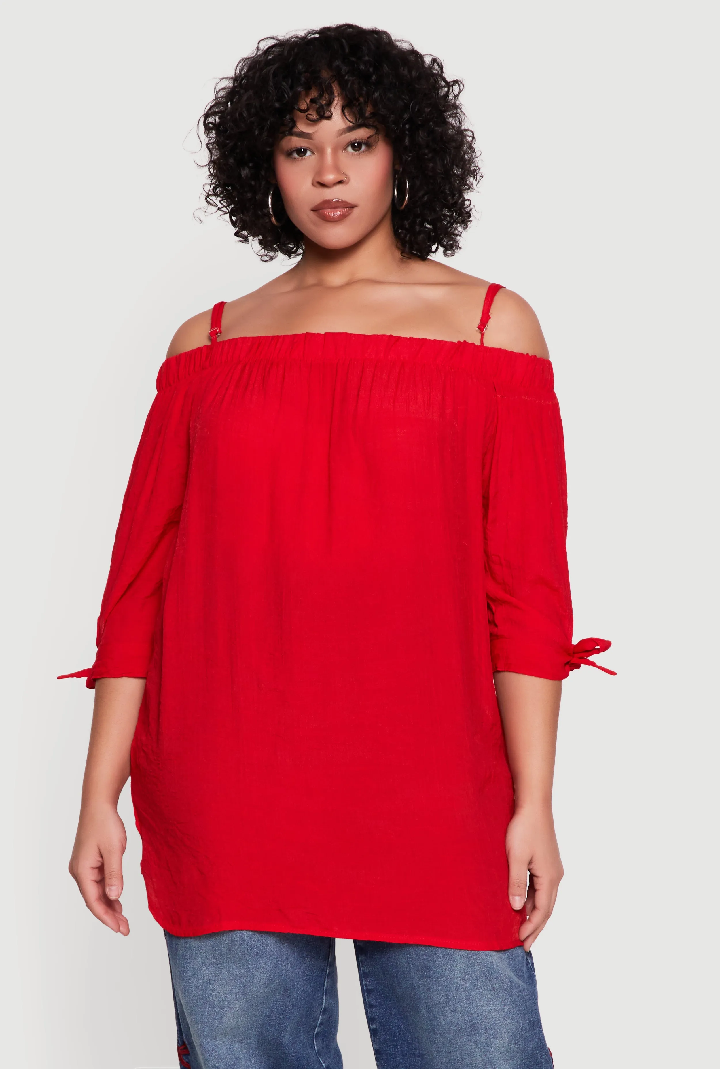 Plus Size Cold Shoulder Top with Tie Sleeves sold by Rainbow product image thumbnail 2