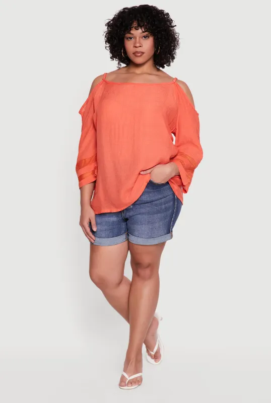 Plus Size Quarter Sleeve Cold Shoulder Blouse made by Rainbow