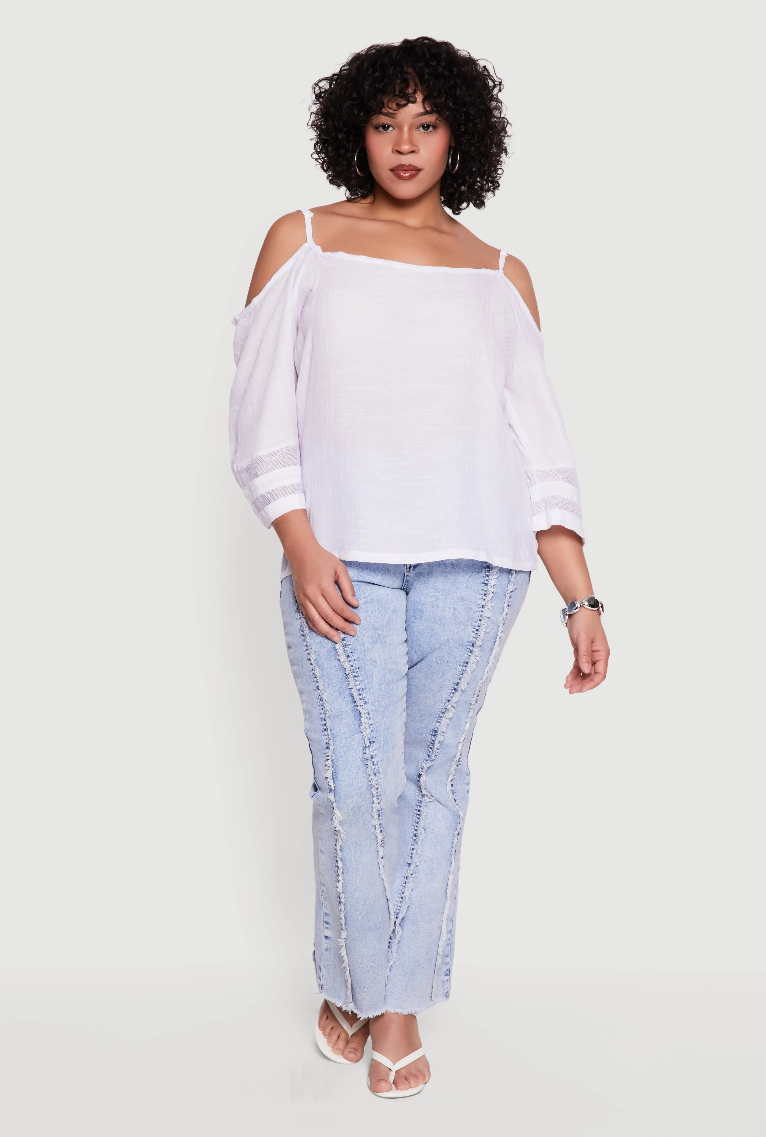 Plus Size Quarter Sleeve Cold Shoulder Blouse sold by Rainbow
