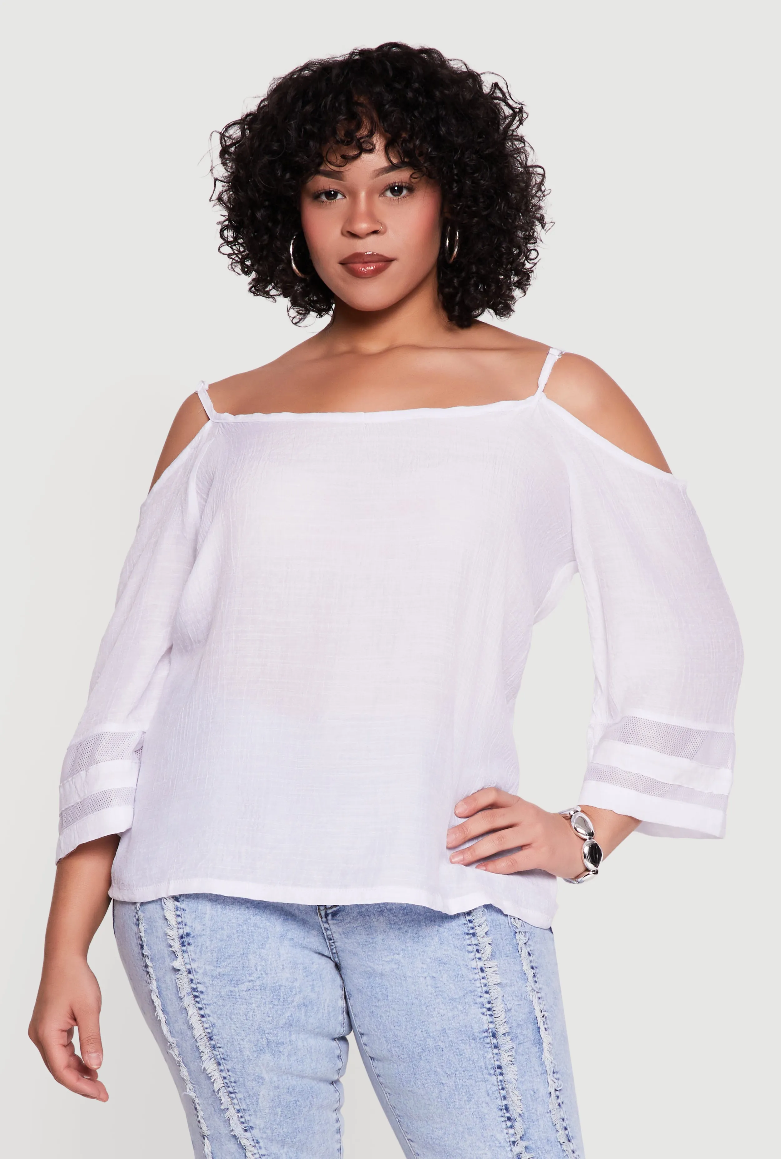 Plus Size Quarter Sleeve Cold Shoulder Blouse sold by Rainbow product image thumbnail 2