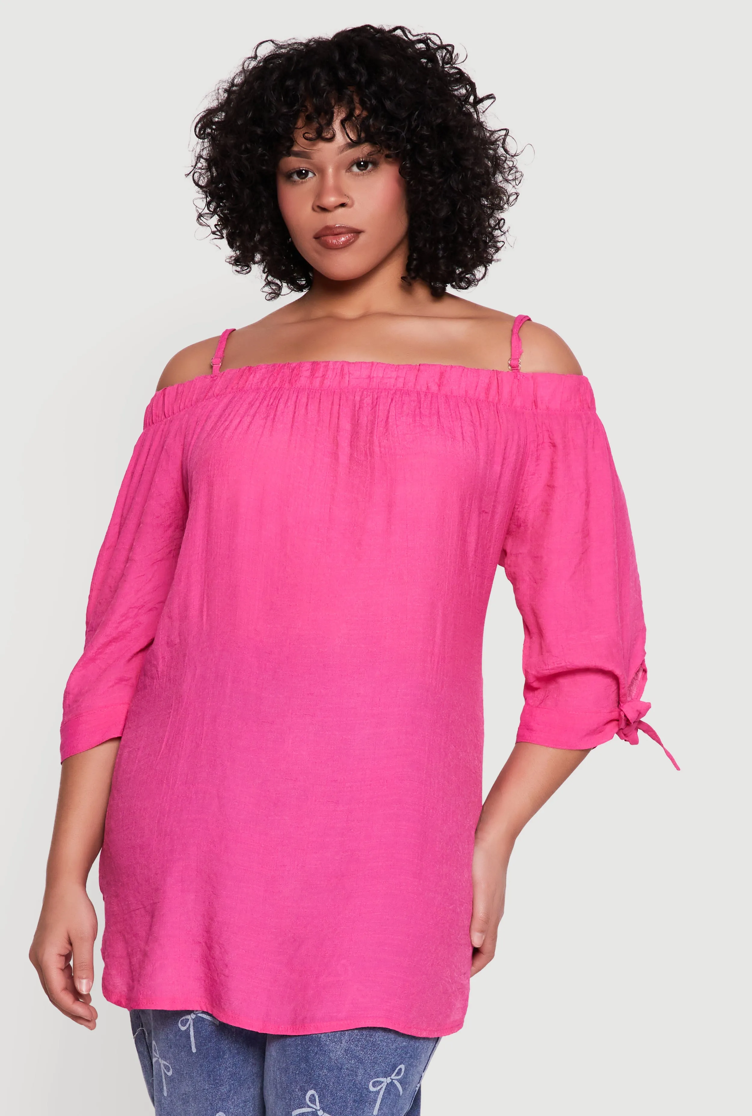 Plus Size Cold Shoulder Top with Tie Sleeves sold by Rainbow product image thumbnail 2