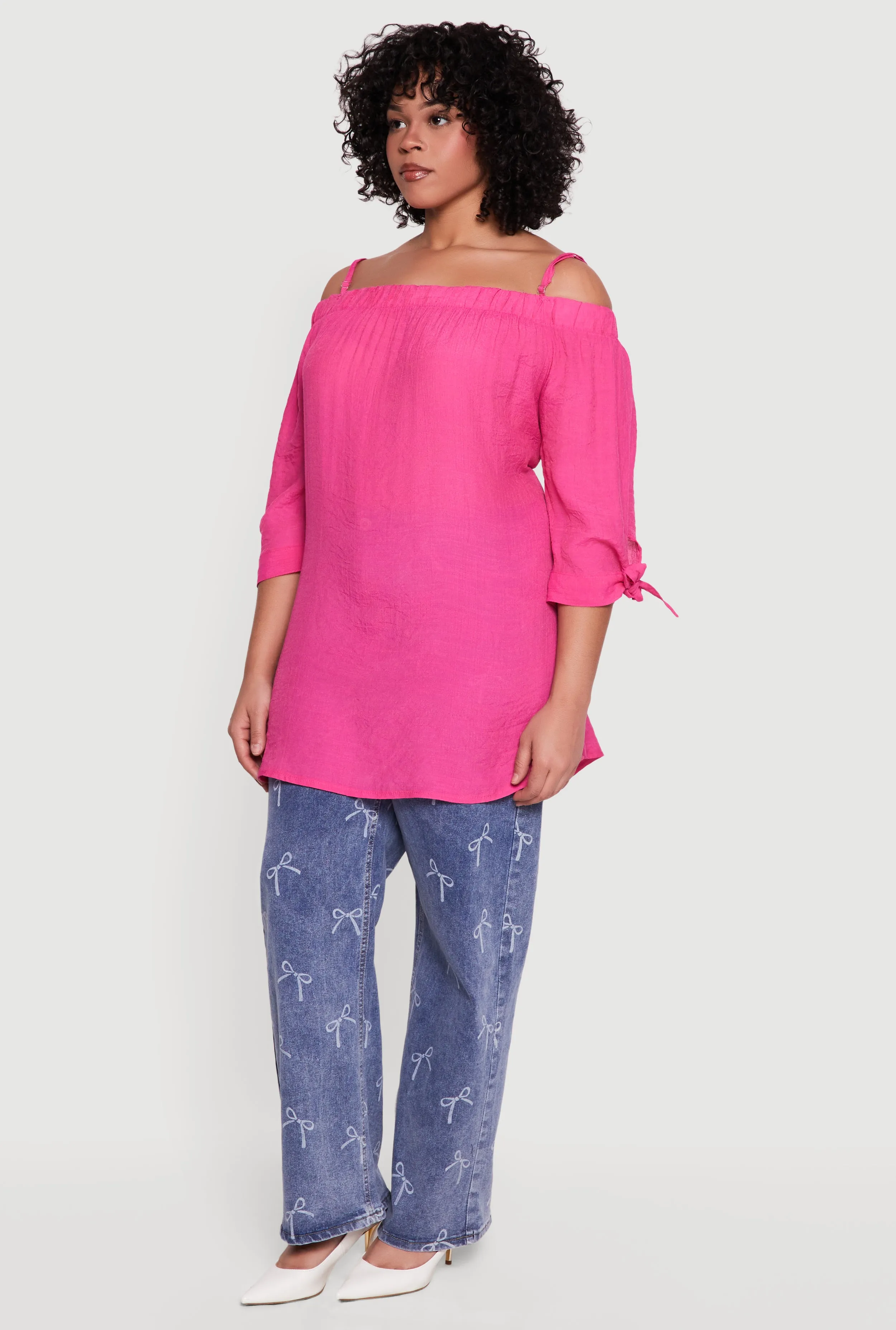 Plus Size Cold Shoulder Top with Tie Sleeves sold by Rainbow product image thumbnail 3