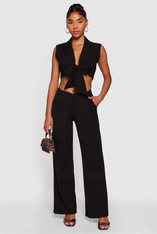 Crepe Knit Wide Leg Pleated Pants made by Rainbow