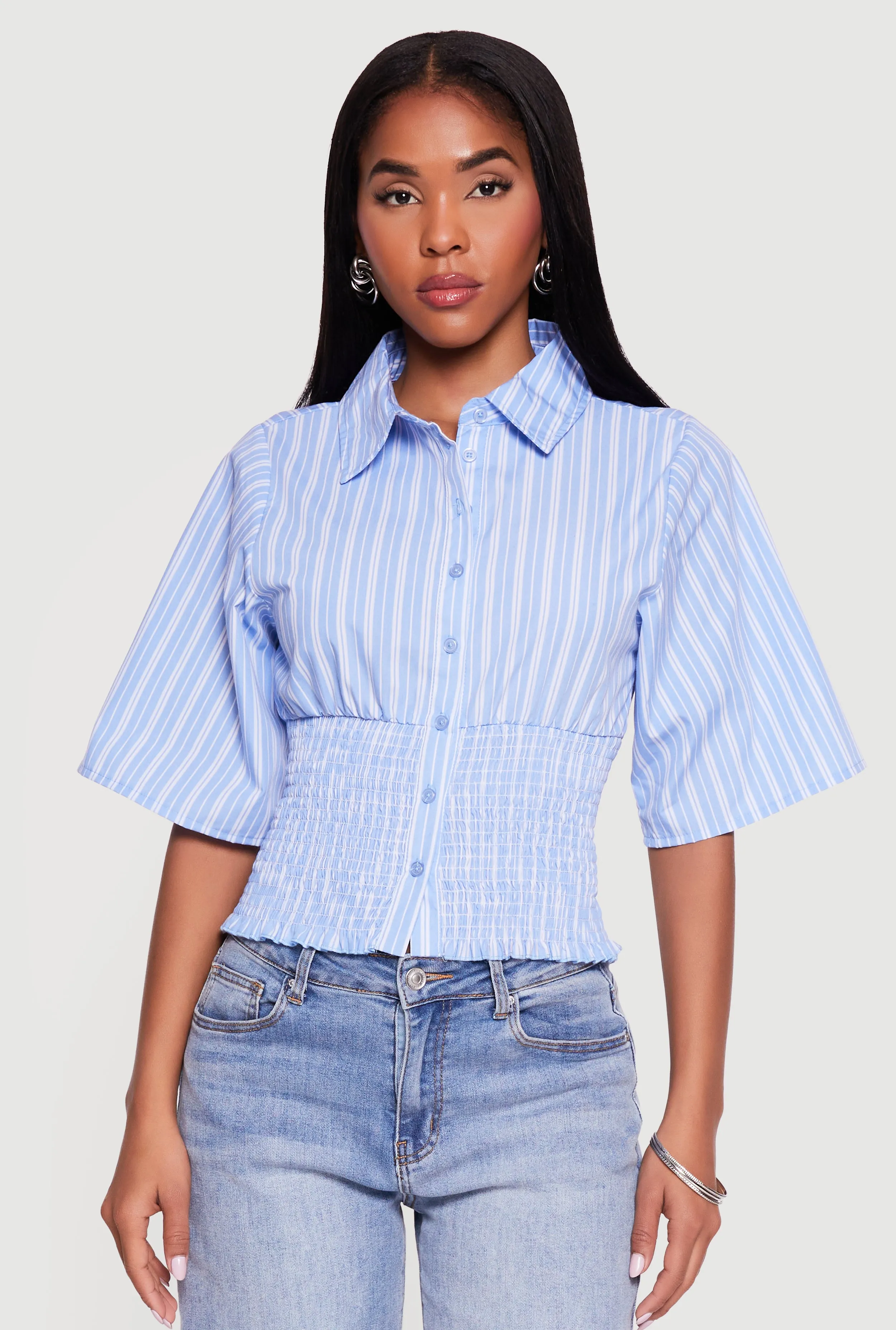 Smocked Waist Striped Button Front Blouse sold by Rainbow product image thumbnail 2