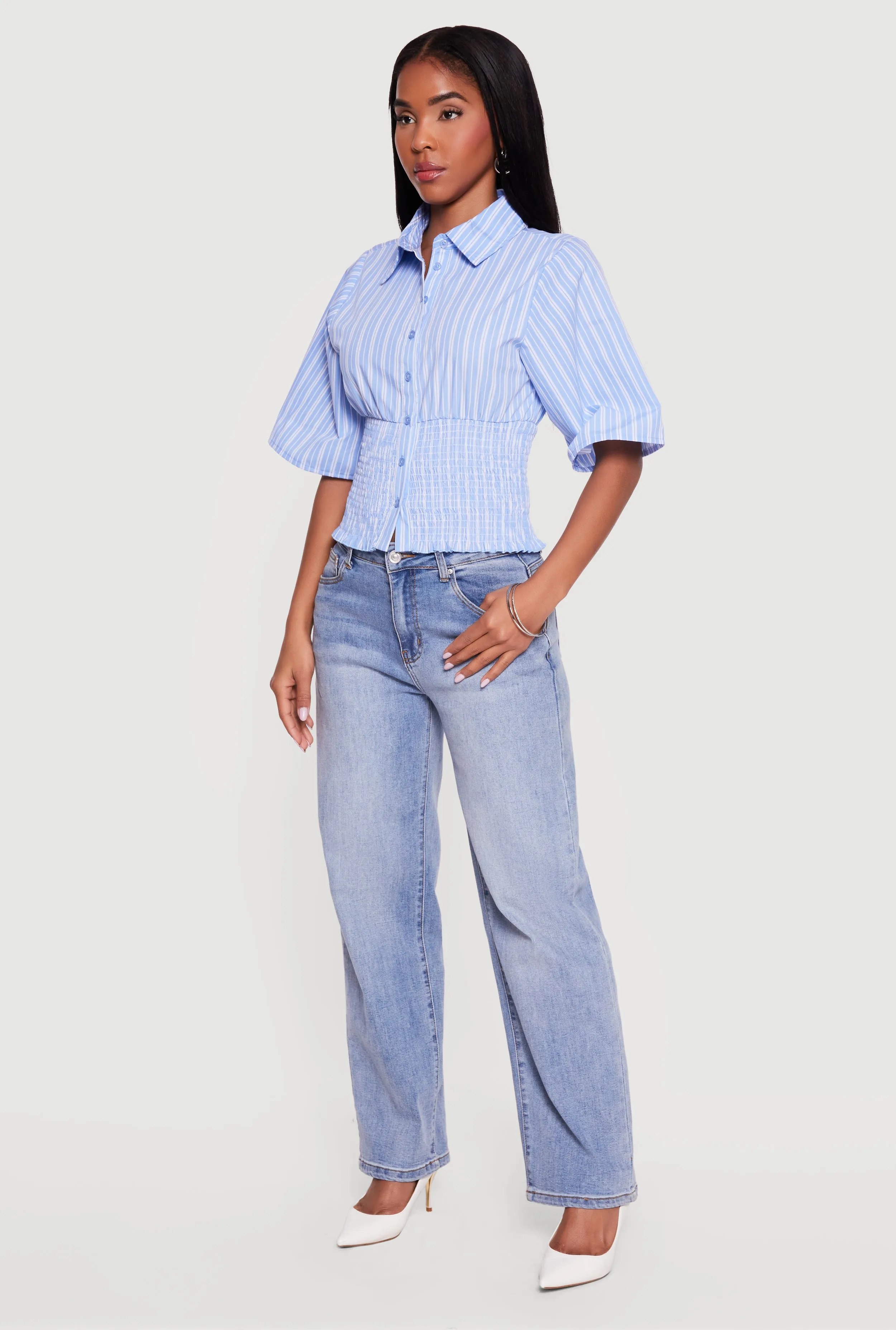 Smocked Waist Striped Button Front Blouse sold by Rainbow product image thumbnail 3