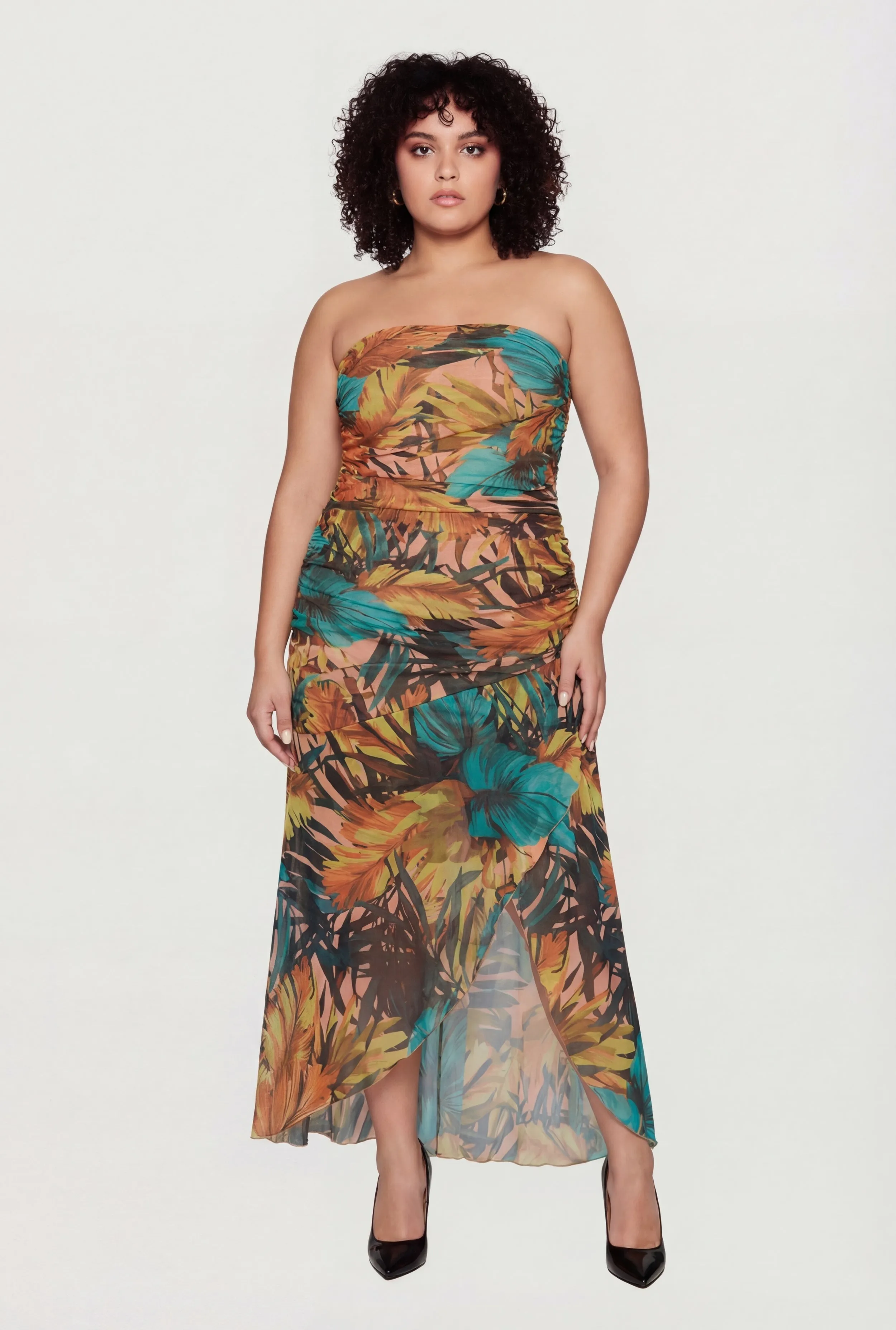 Plus Size Floral Mesh Ruched Side Tube Dress sold by Rainbow product image thumbnail 2