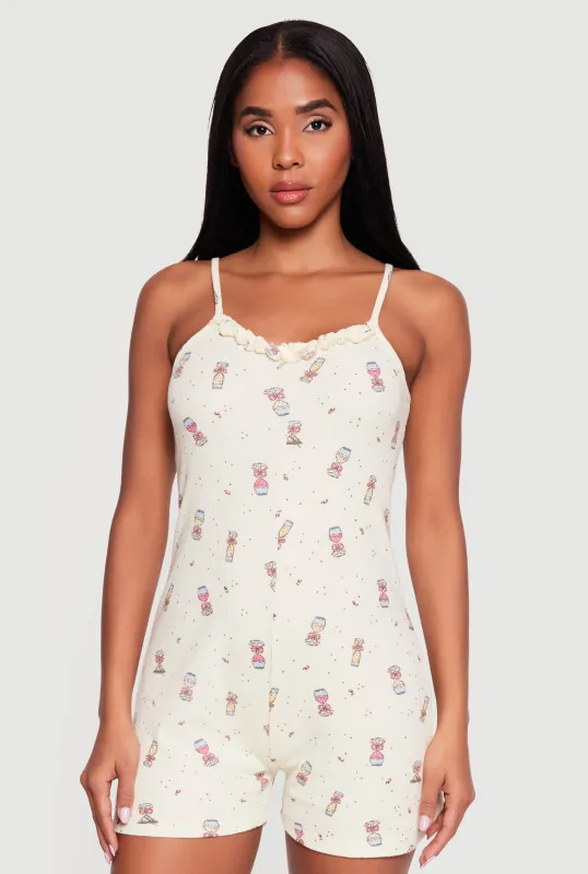 Wine Print Cami Pajama Romper made by Rainbow