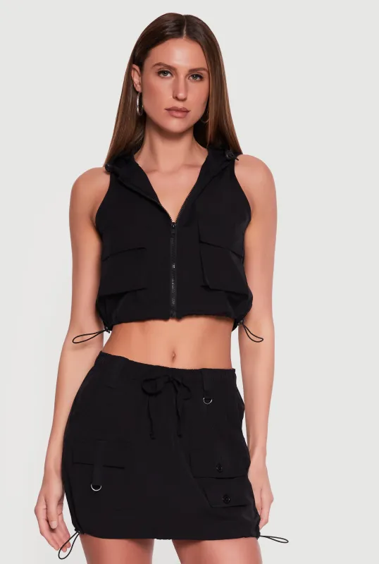 Toggle Drawstring Hem Zip Front Hooded Windbreaker Vest made by Rainbow