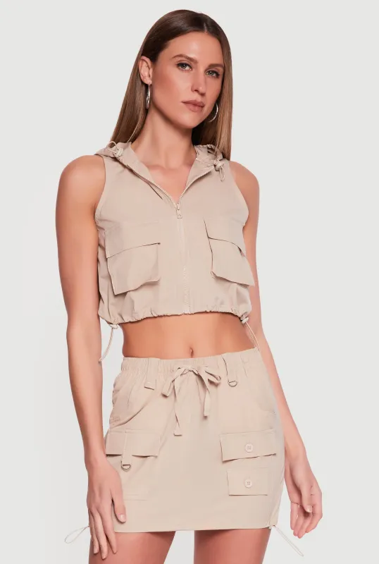 Toggle Drawstring Hem Zip Front Hooded Windbreaker Vest made by Rainbow