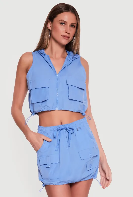 Toggle Drawstring Hem Zip Front Hooded Windbreaker Vest made by Rainbow