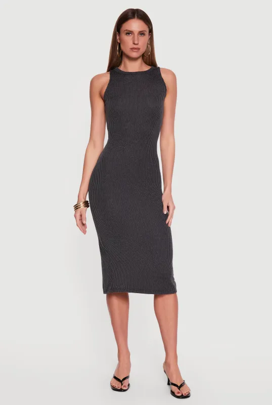 Sleeveless Back Slit Rib Knit Midi Dress made by Rainbow