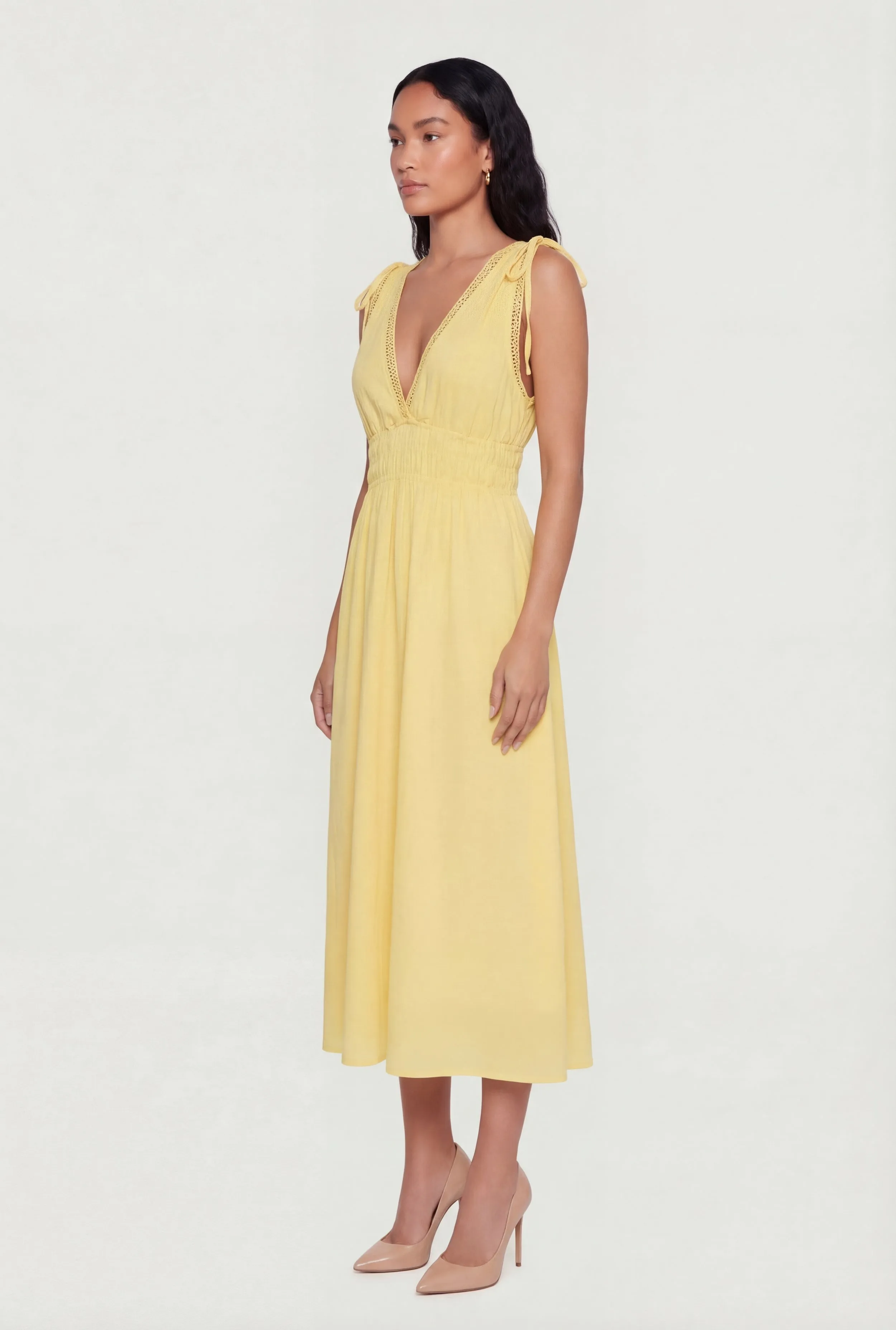 Crepe Knit Plunge Neck Drawstring Tie Shoulder Maxi Dress sold by Rainbow product image thumbnail 2