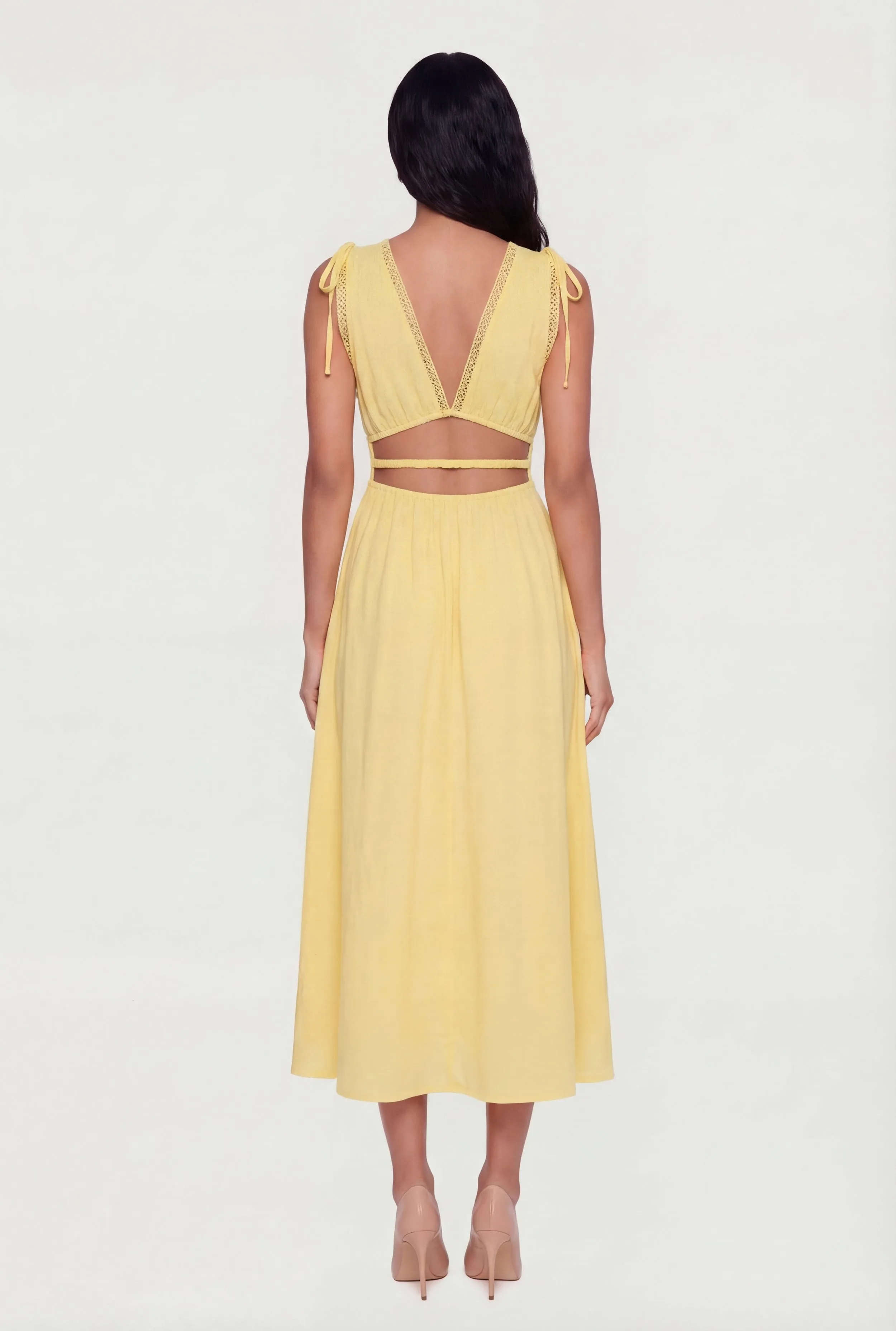 Crepe Knit Plunge Neck Drawstring Tie Shoulder Maxi Dress sold by Rainbow product image thumbnail 3
