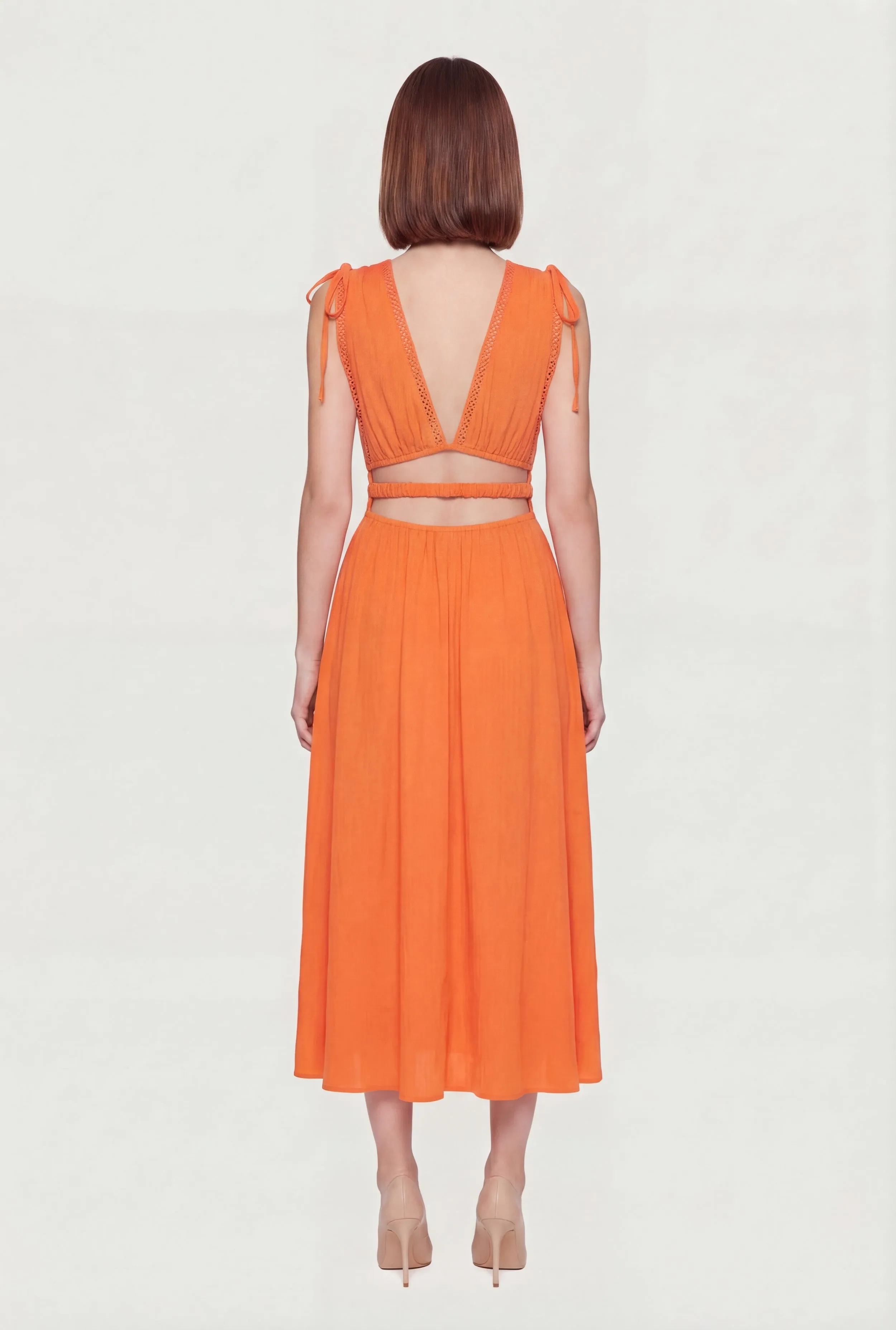 Crepe Knit Plunge Neck Drawstring Tie Shoulder Maxi Dress sold by Rainbow product image thumbnail 3