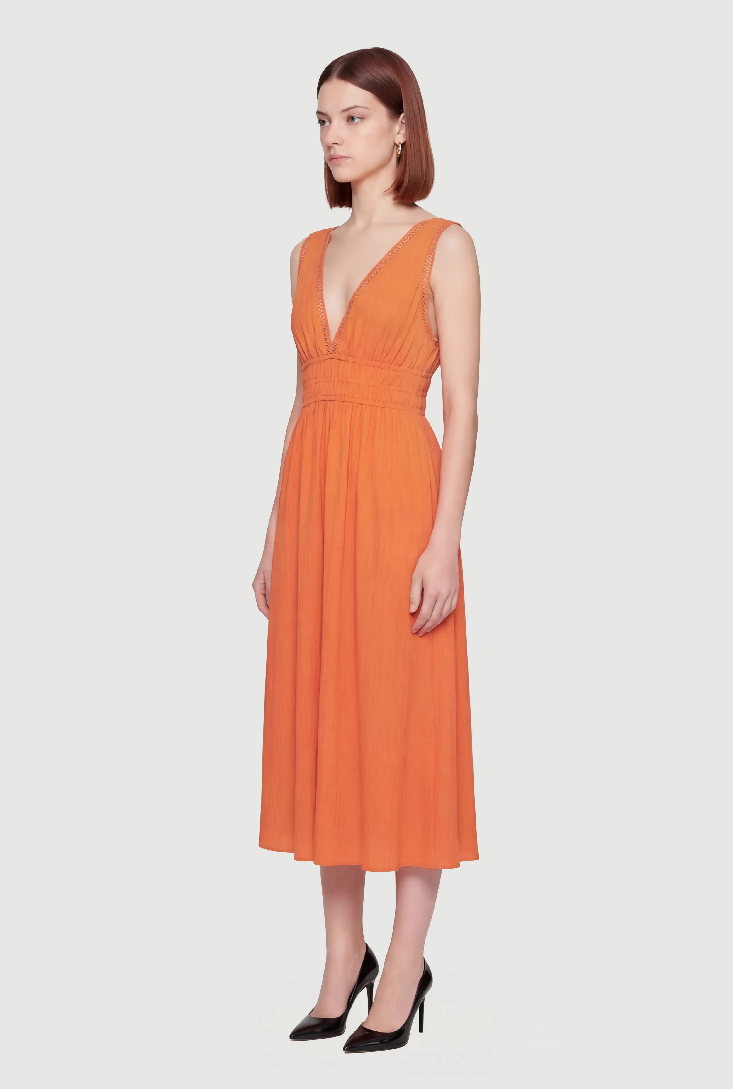 Crepe Knit Plunge Neck Drawstring Tie Shoulder Maxi Dress sold by Rainbow product image thumbnail 2