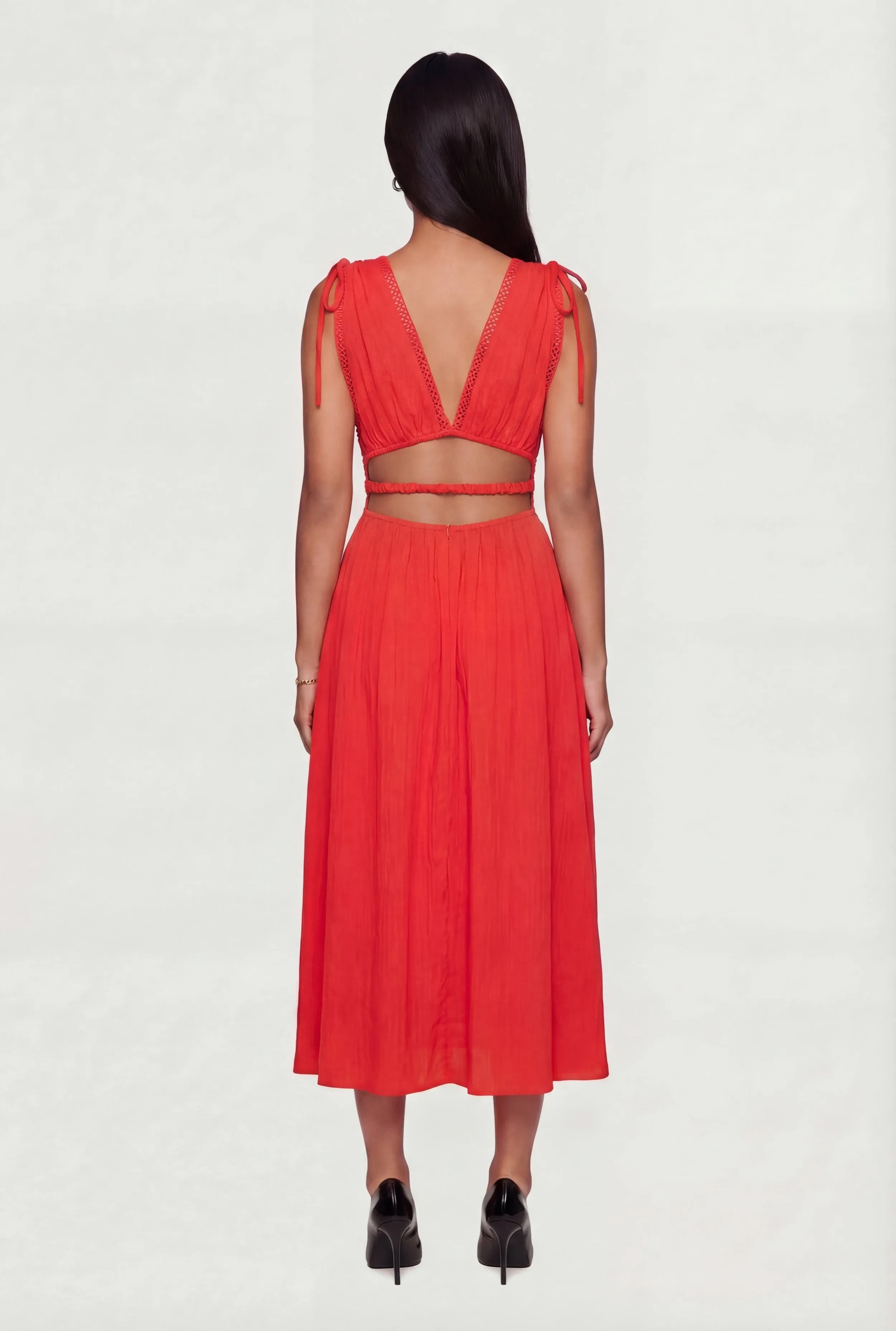 Crepe Knit Plunge Neck Drawstring Tie Shoulder Maxi Dress sold by Rainbow product image thumbnail 3