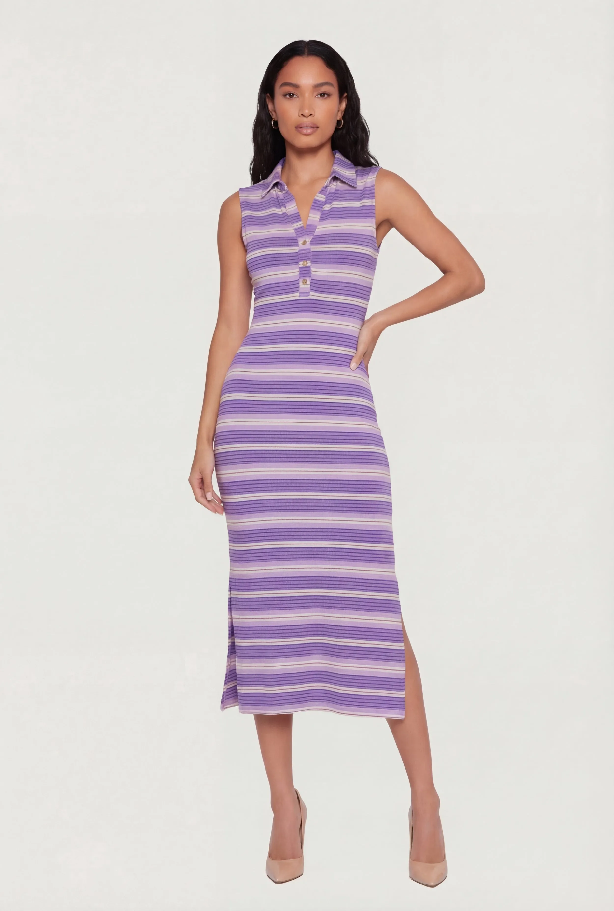Striped Side Slit Sleeveless Polo Dress sold by Rainbow product image thumbnail 2