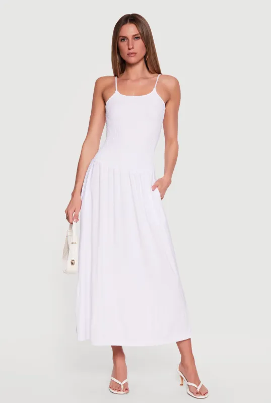 Scoop Neck Smocked Fit and Flare Midi Dress made by Rainbow