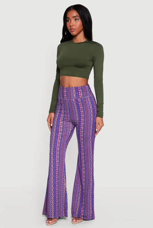 Geometric Print High Waisted Pull On Flare Pants made by Rainbow