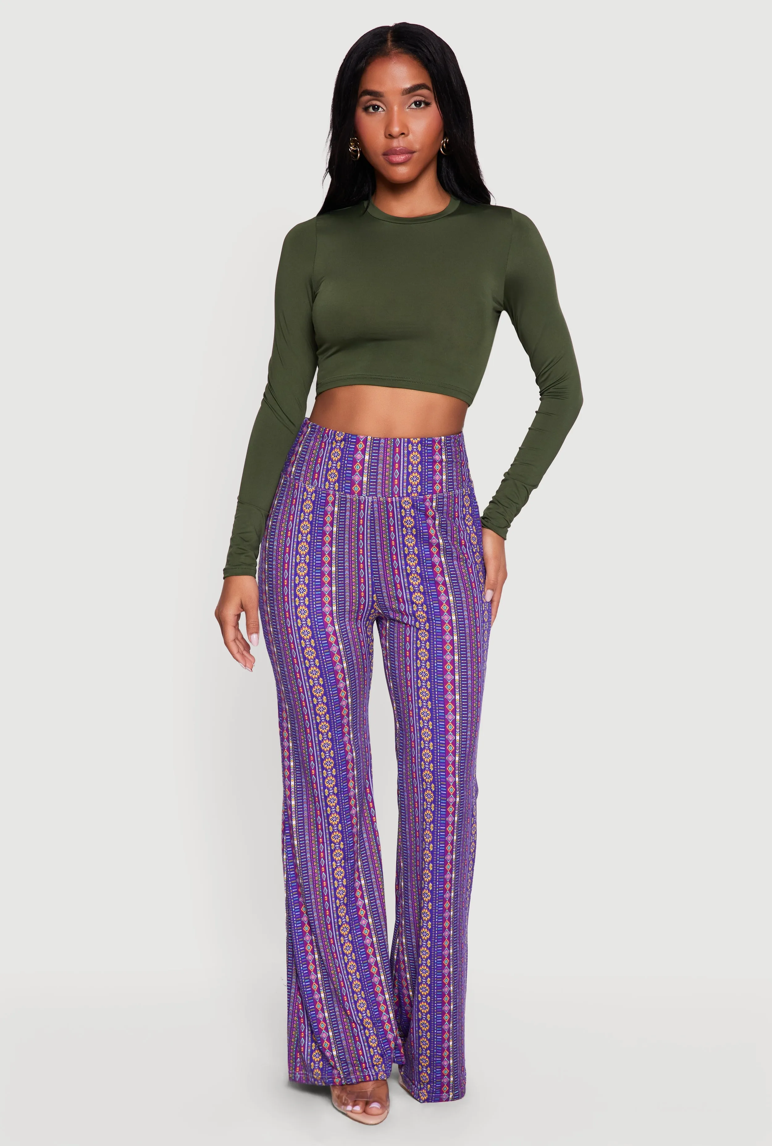Geometric Print High Waisted Pull On Flare Pants sold by Rainbow product image thumbnail 2