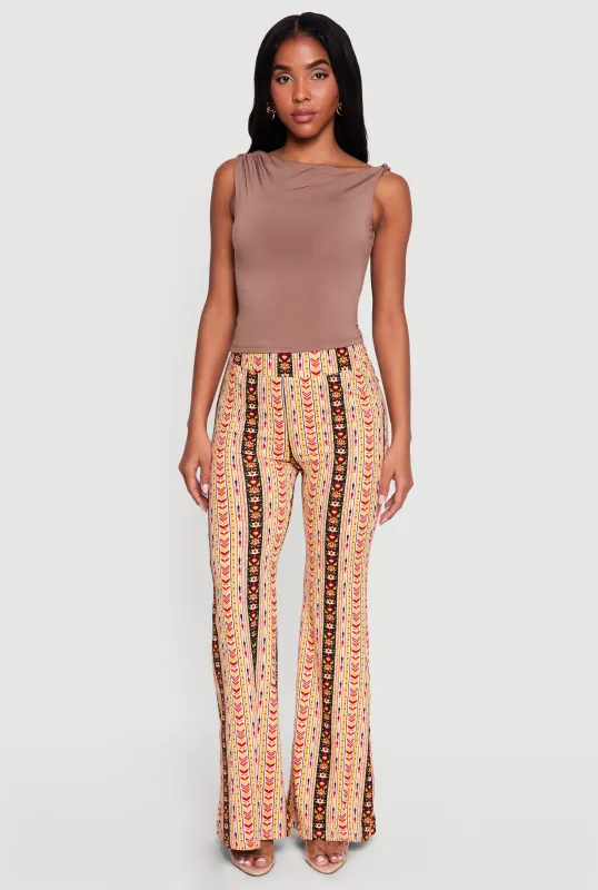 Geometric Print High Waisted Pull On Flare Pants made by Rainbow
