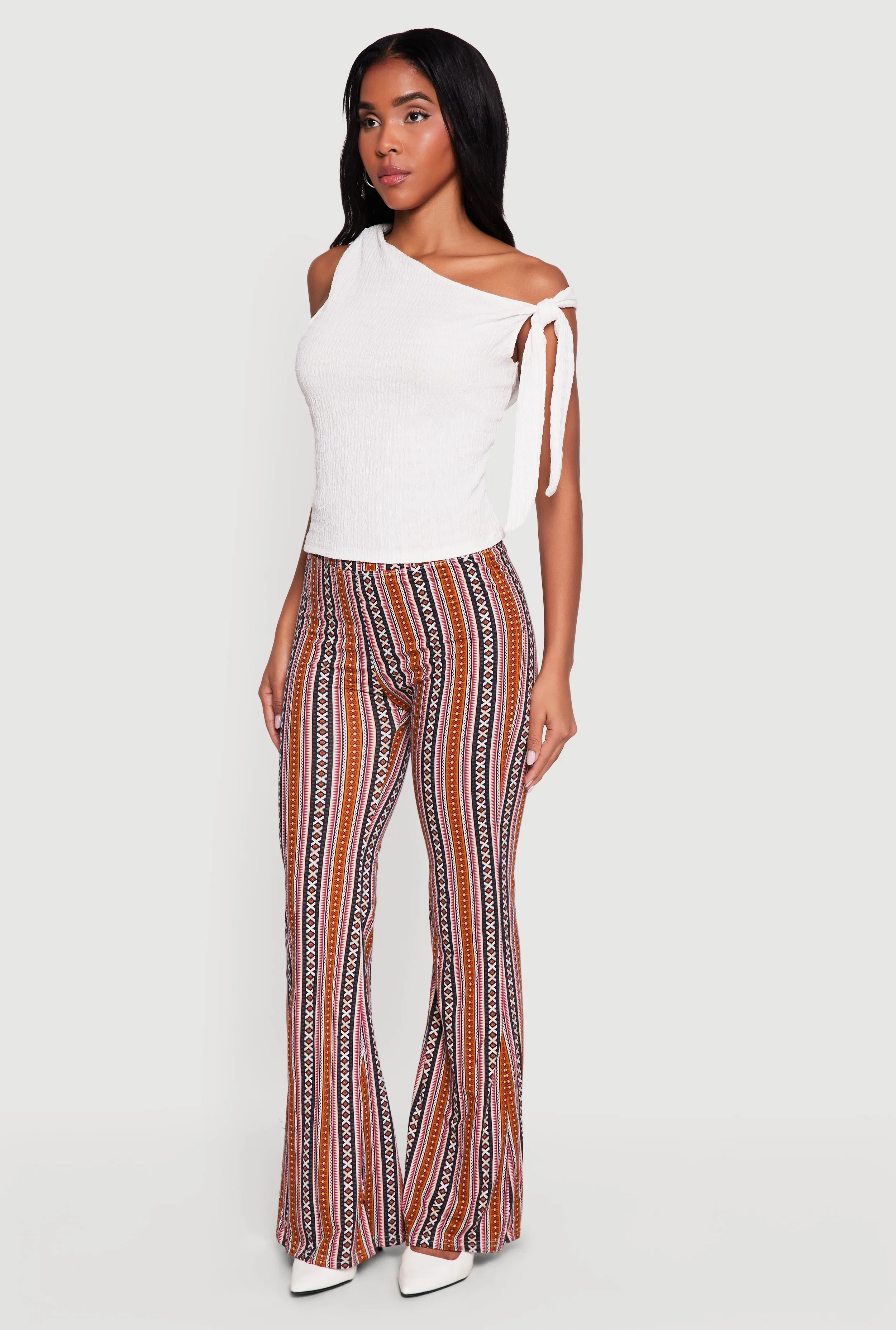 Geometric Print High Waisted Pull On Flare Pants sold by Rainbow product image thumbnail 2