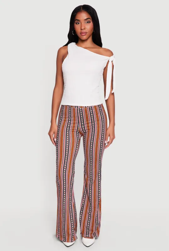 Geometric Print High Waisted Pull On Flare Pants made by Rainbow