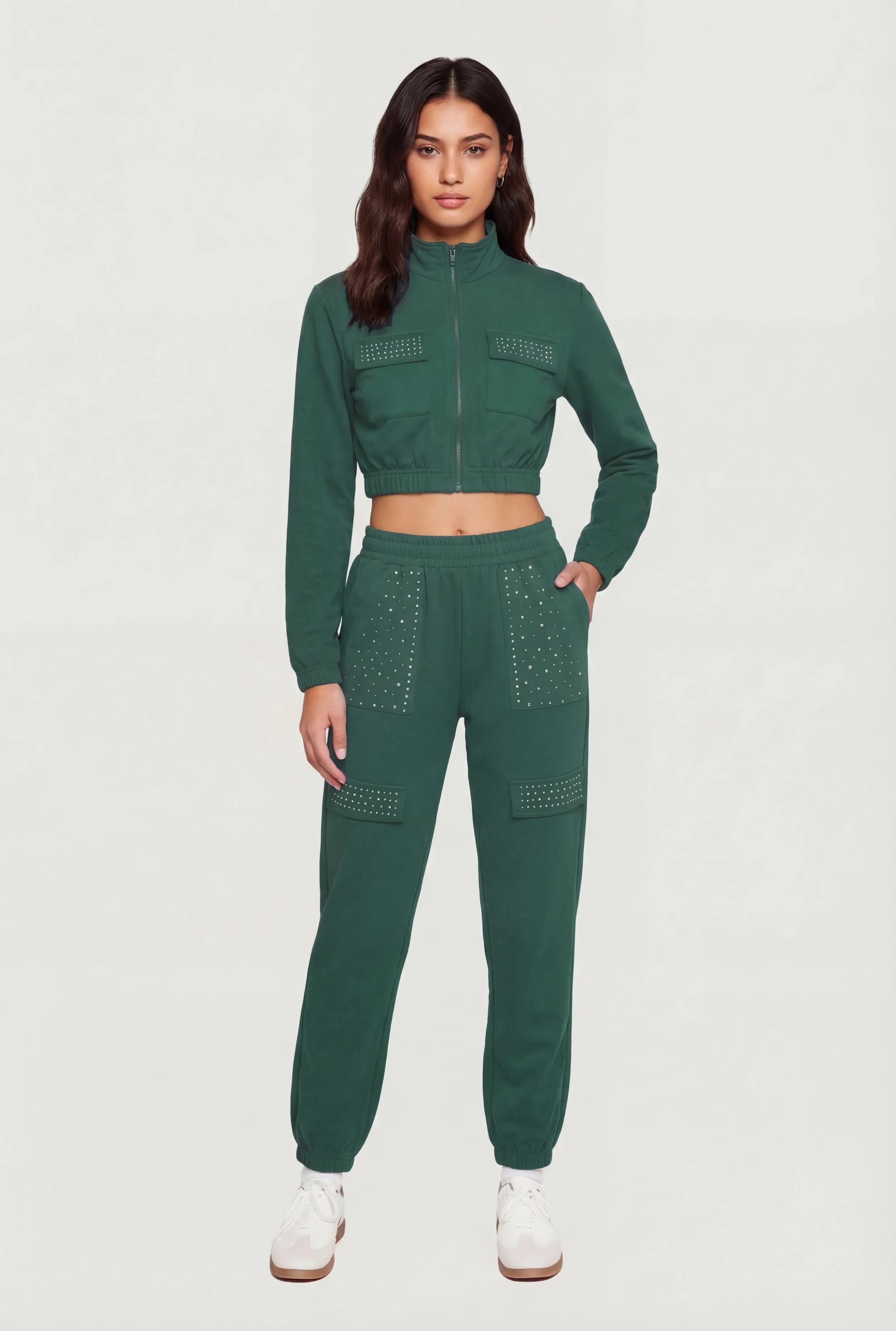 High Waisted Rhinestone Detail Joggers sold by Rainbow