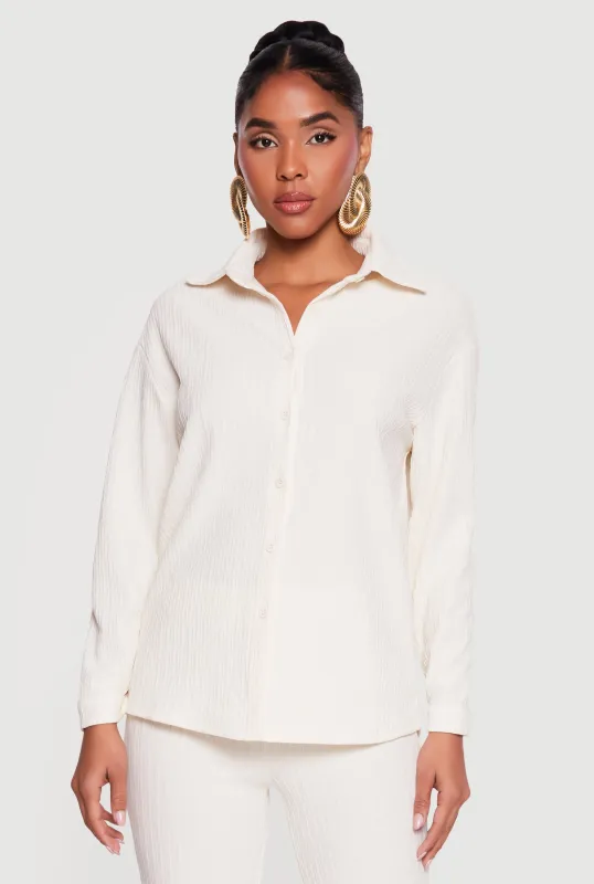 Textured Ribbed Knit Button Front Long Sleeve Shirt made by Rainbow
