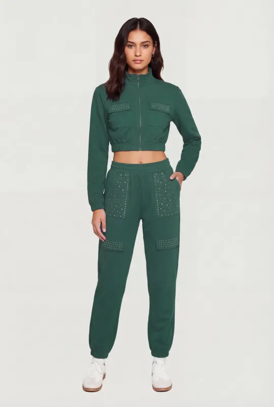 High Waisted Rhinestone Detail Joggers made by Rainbow