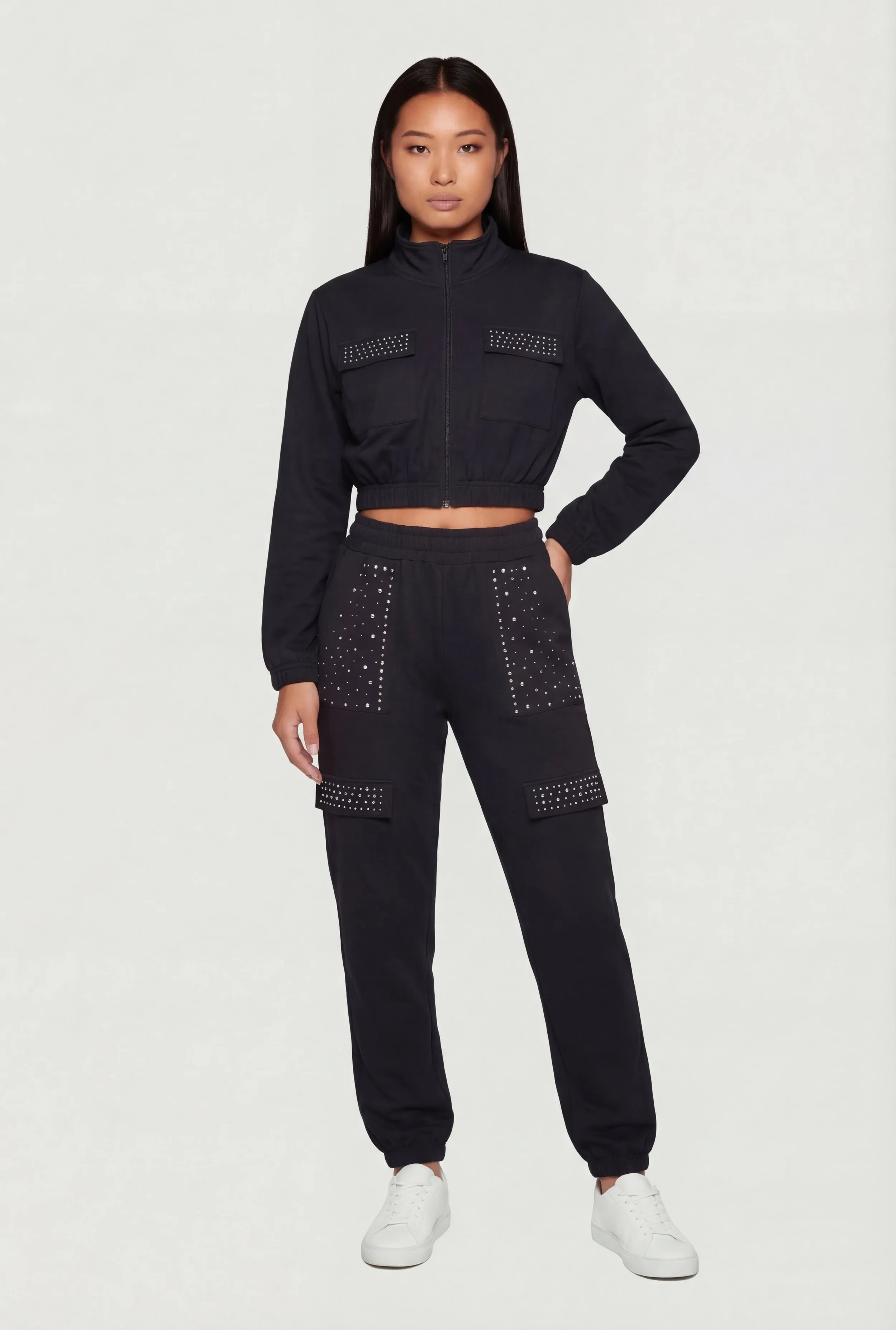 High Waisted Rhinestone Detail Joggers sold by Rainbow