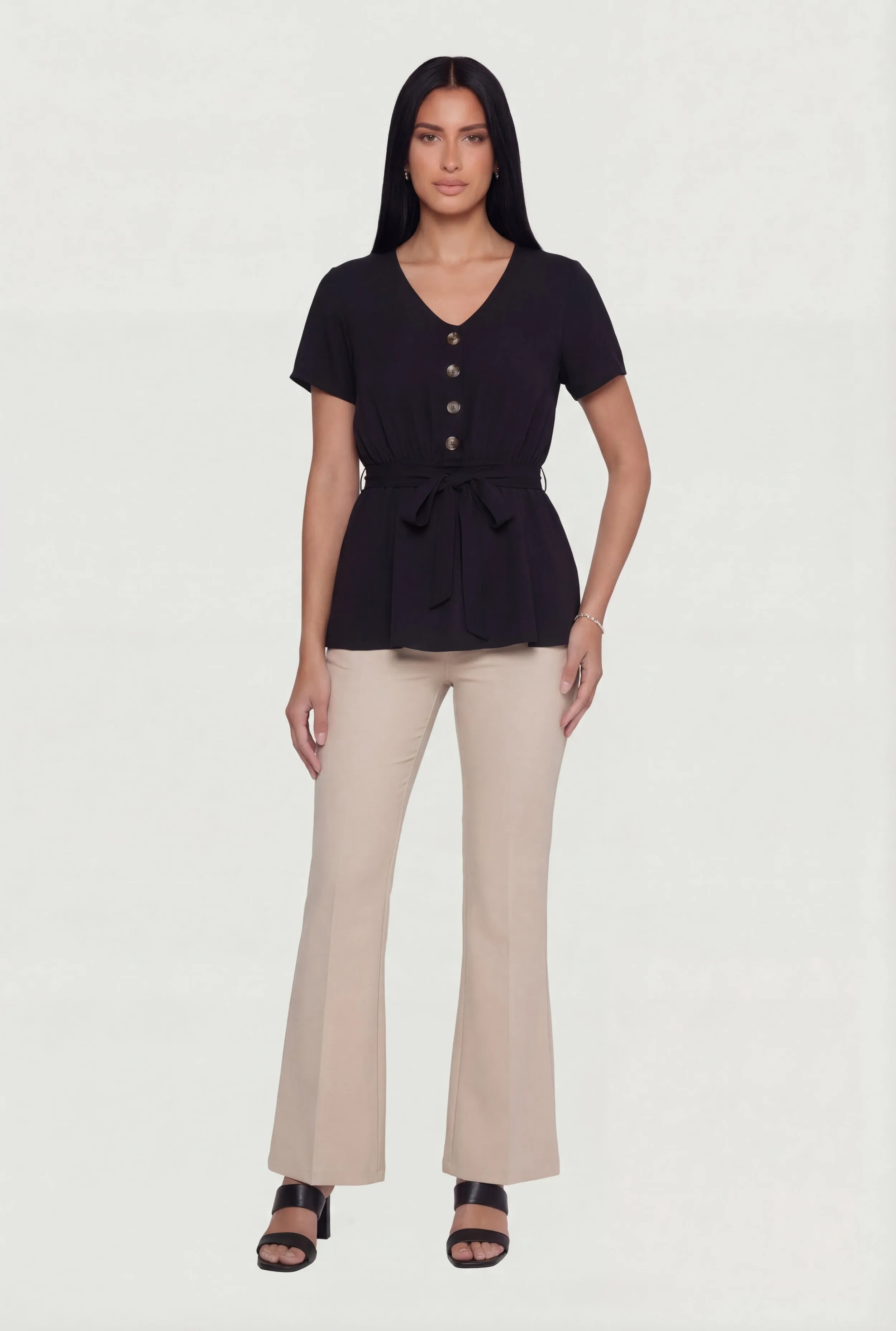 Ruched Half Button Front Short Sleeve Top sold by Rainbow