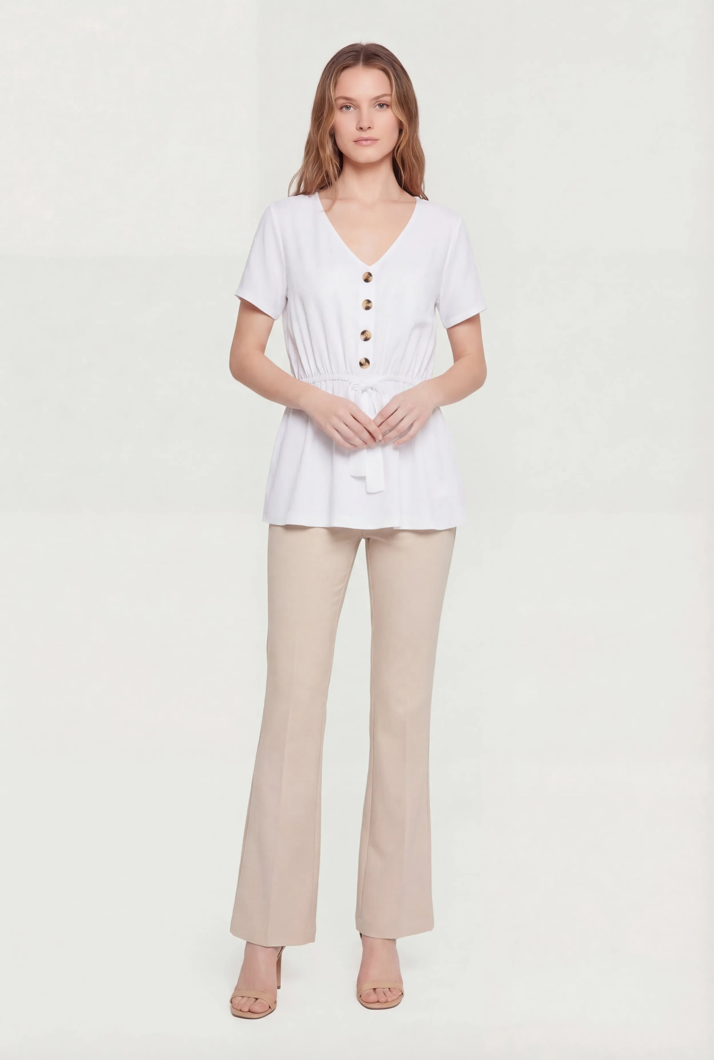 Ruched Half Button Front Short Sleeve Top sold by Rainbow product image thumbnail 4